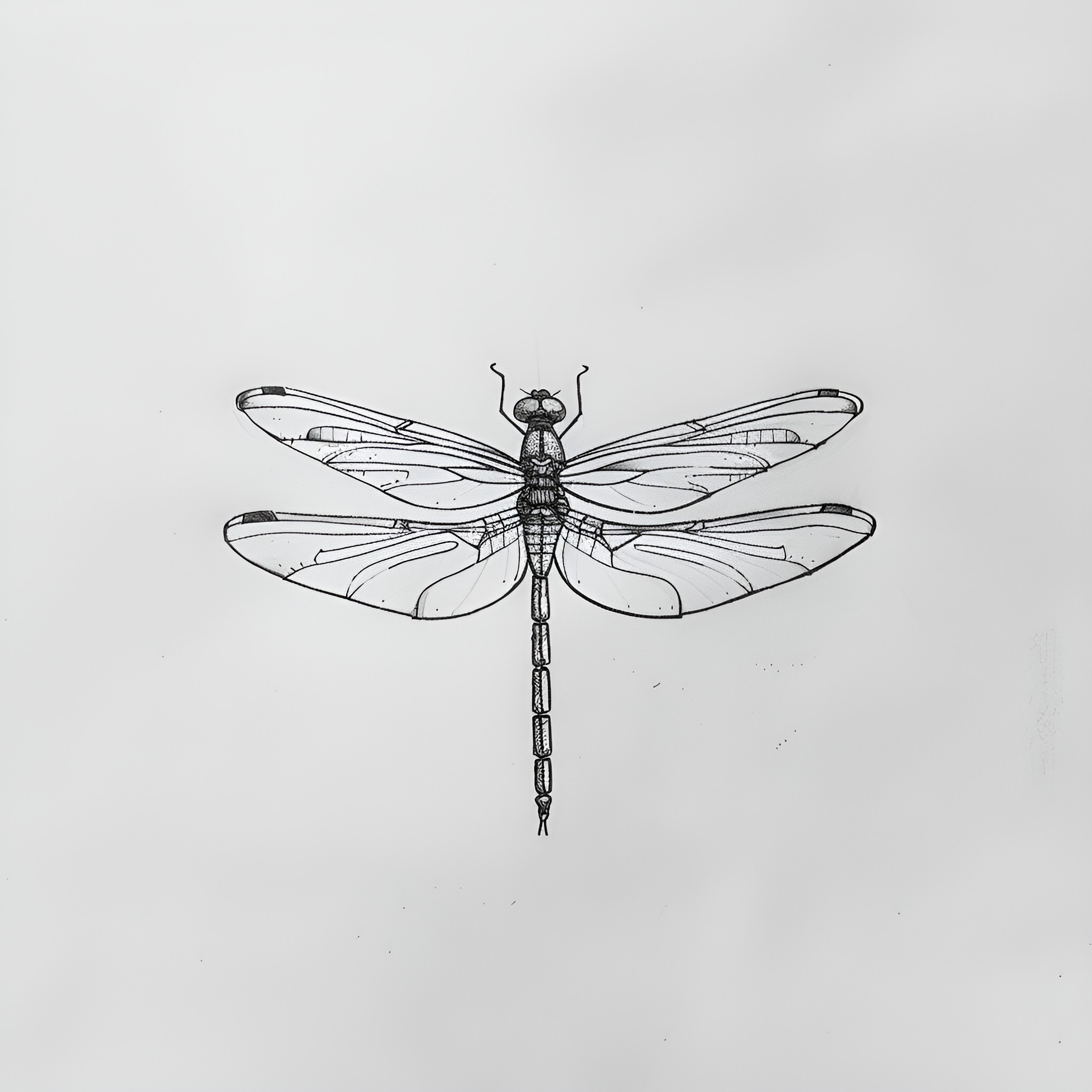 Tattoo Sketch of a Detailed Dragonfly Drawing Idea (free black-and-white line drawing printable PDF for all, from beginners to advanced learners, including children, teens, adults, and seniors)