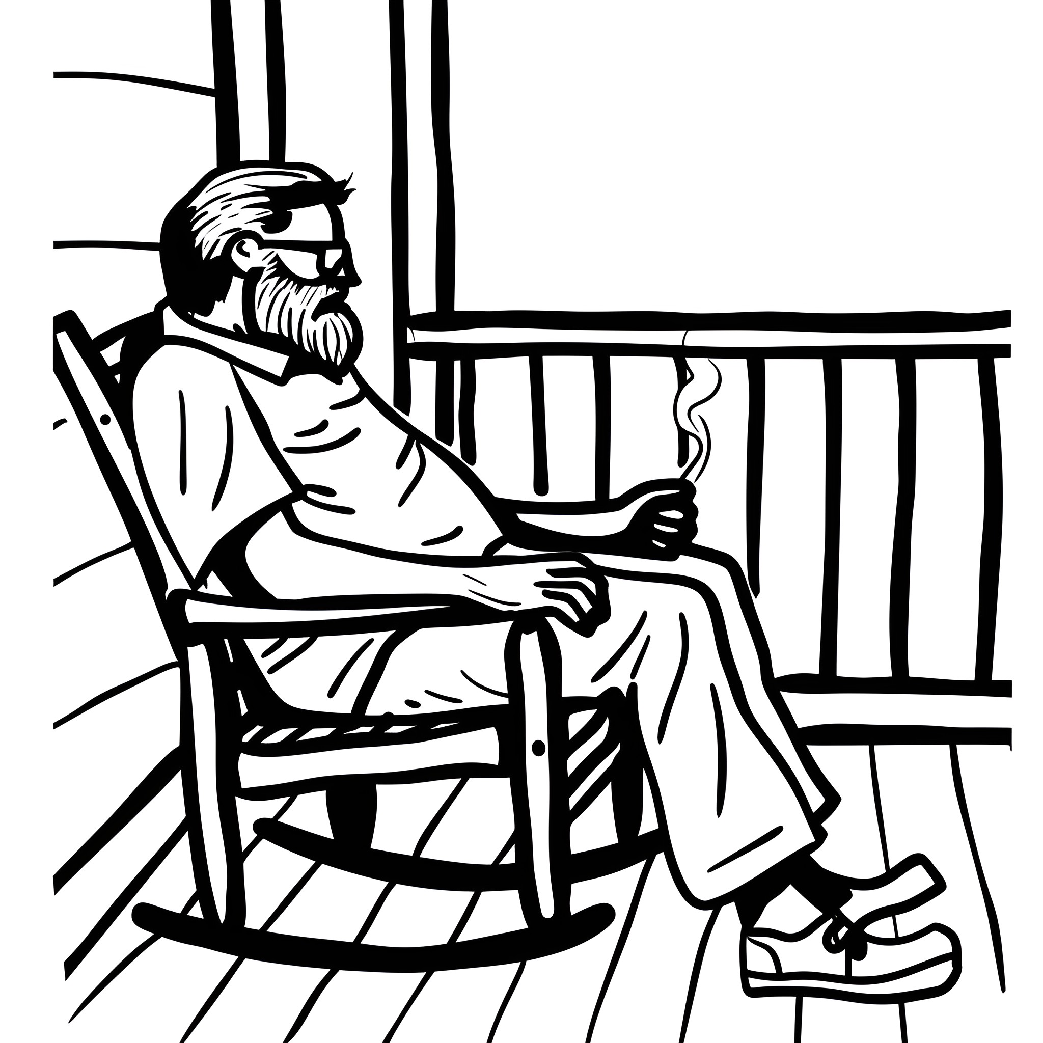 Father's Day relaxing on porch Drawing Idea (free black-and-white line drawing printable PDF for all, from beginners to advanced learners, including children, teens, adults, and seniors)