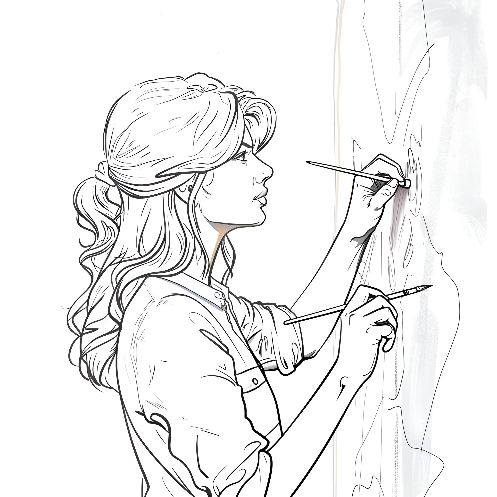 Taylor Swift painting with passion Drawing Idea (free black-and-white line drawing printable PDF for all, from beginners to advanced learners, including children, teens, adults, and seniors)