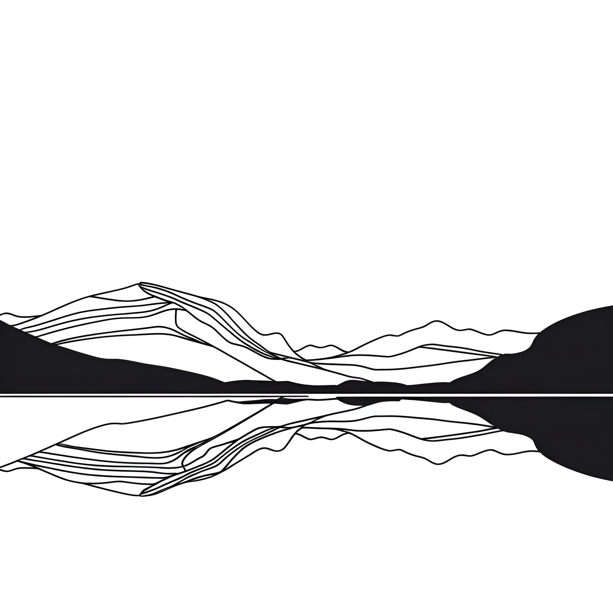 Landscape of serene mountain reflection Drawing Idea (free black-and-white line drawing printable PDF for all, from beginners to advanced learners, including children, teens, adults, and seniors)