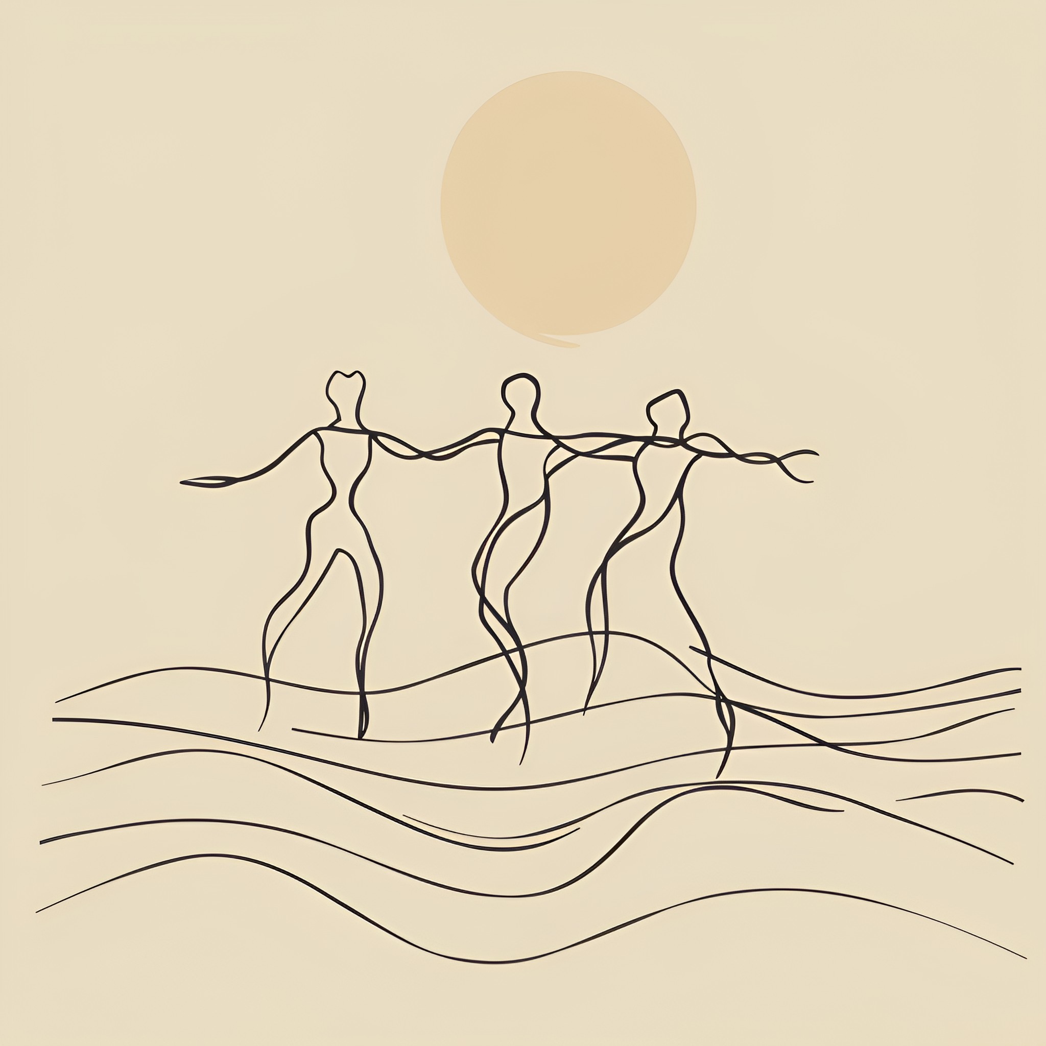 Trippy silhouetted figures in motion Drawing Idea (free black-and-white line drawing printable PDF for all, from beginners to advanced learners, including children, teens, adults, and seniors)
