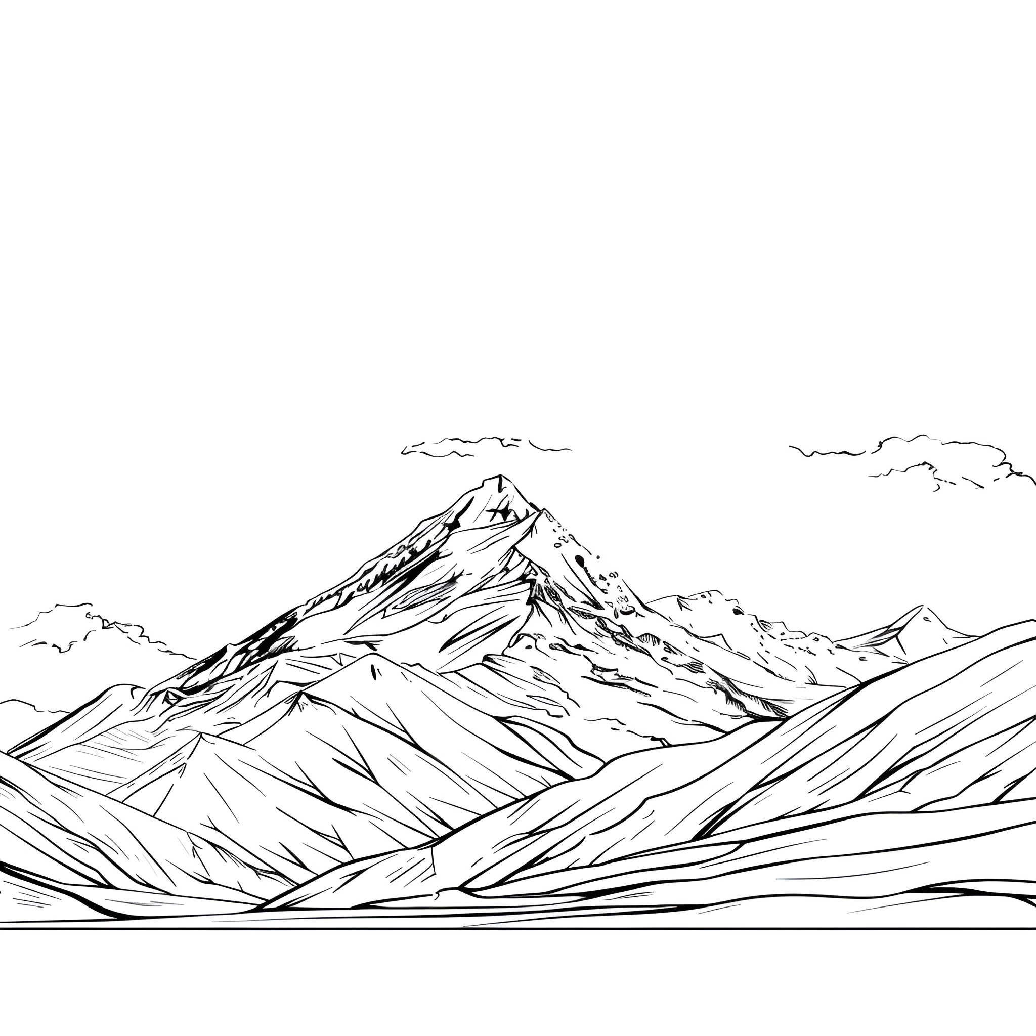 Background of mountainous landscape Drawing Idea (free black-and-white line drawing printable PDF for all, from beginners to advanced learners, including children, teens, adults, and seniors)