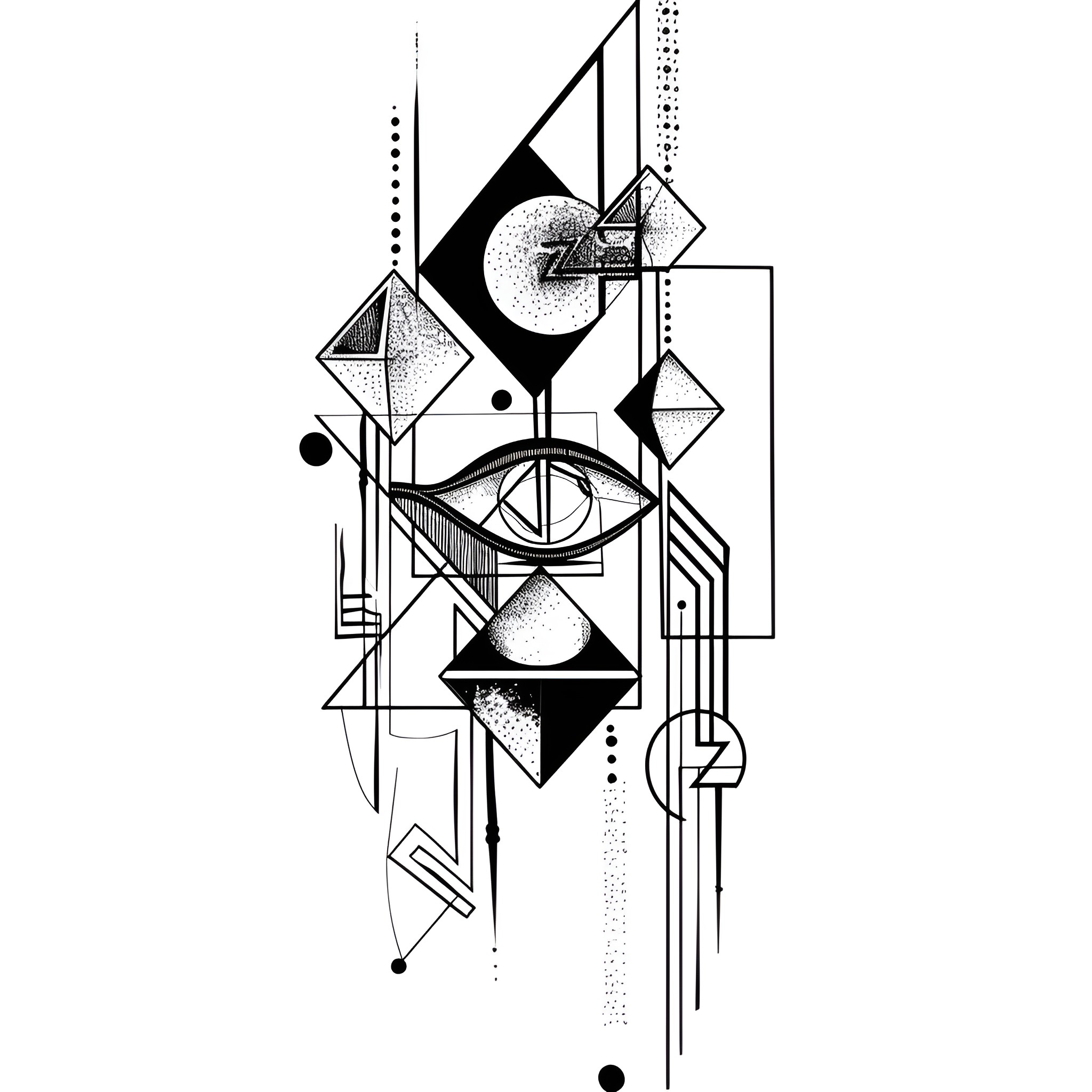 Tattoo Sketch of Abstract Geometric Shapes Drawing Idea (free black-and-white line drawing printable PDF for all, from beginners to advanced learners, including children, teens, adults, and seniors)
