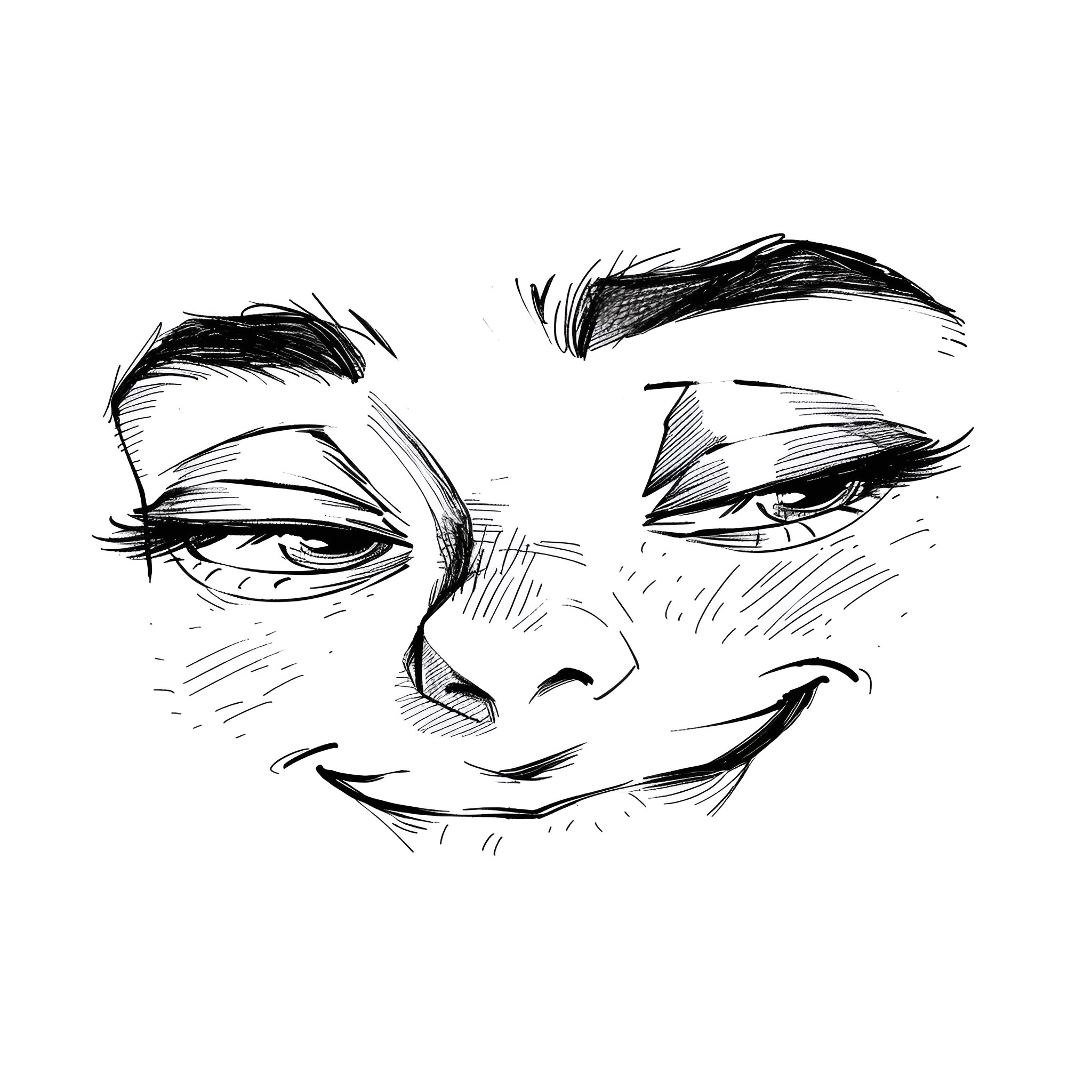 Eyes peering through a mischievous smile Drawing Idea (free black-and-white line drawing printable PDF for all, from beginners to advanced learners, including children, teens, adults, and seniors)