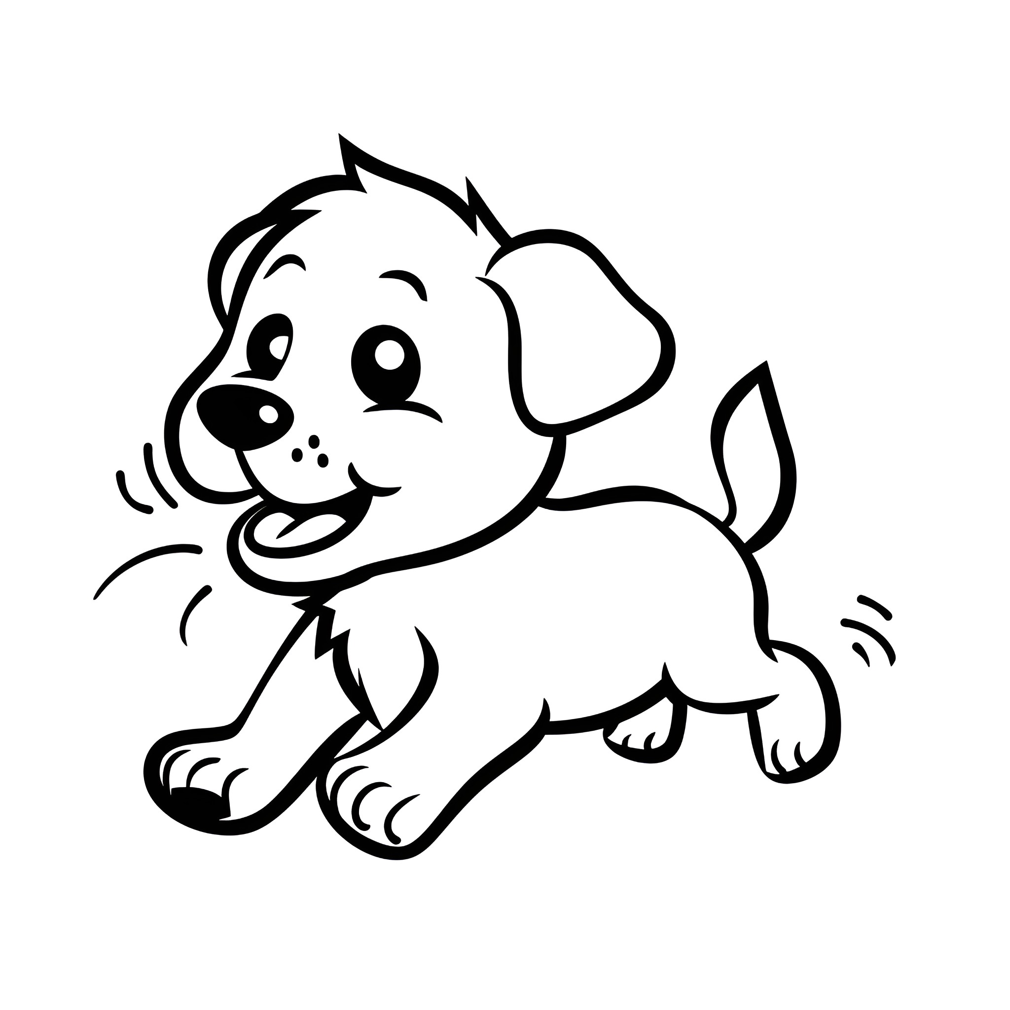 Fun Playful Puppy Image Drawing Idea (free black-and-white line drawing printable PDF for all, from beginners to advanced learners, including children, teens, adults, and seniors)