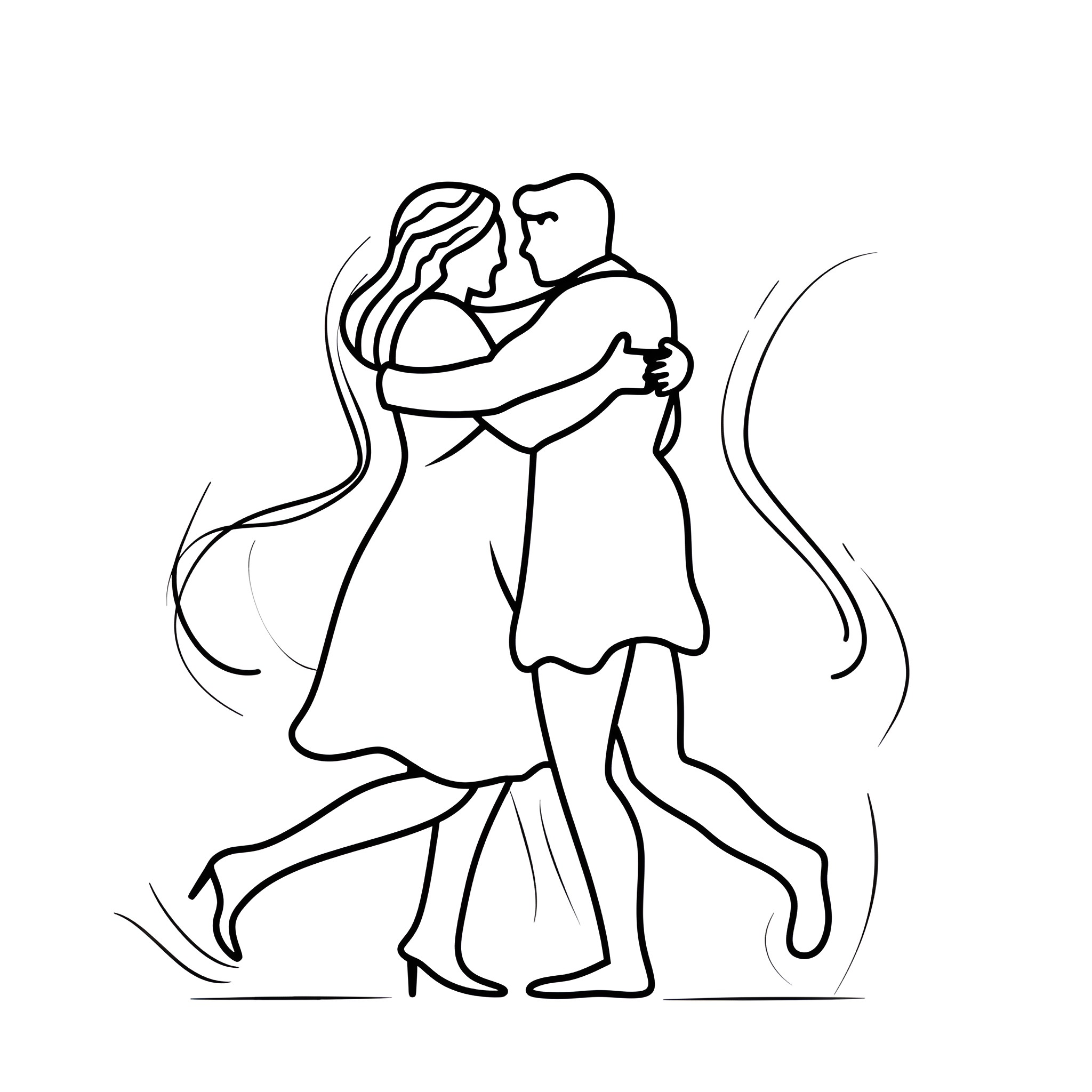 Valentine's Day Couple's Romantic Embrace Drawing Idea (free black-and-white line drawing printable PDF for all, from beginners to advanced learners, including children, teens, adults, and seniors)