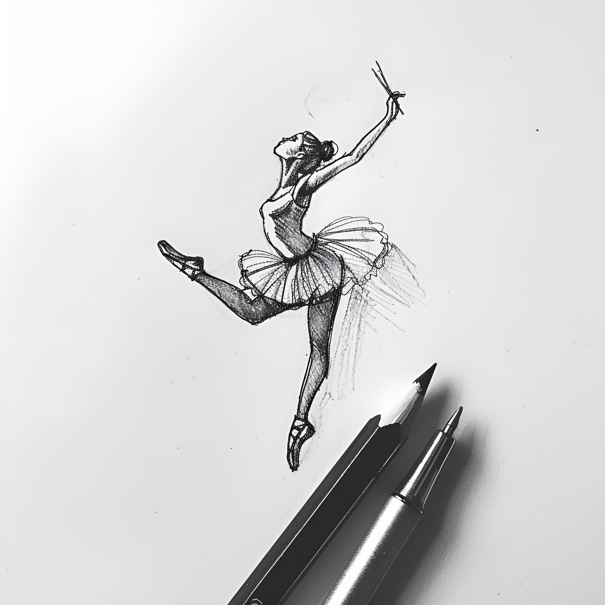 Tattoo Sketch of Graceful Ballerina Dancer Drawing Idea (free black-and-white line drawing printable PDF for all, from beginners to advanced learners, including children, teens, adults, and seniors)