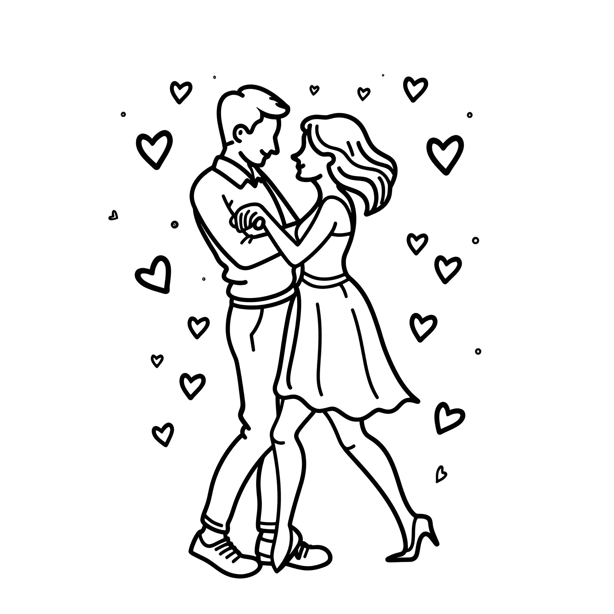 Valentine's Day Embracing Lovers Drawing Idea (free black-and-white line drawing printable PDF for all, from beginners to advanced learners, including children, teens, adults, and seniors)