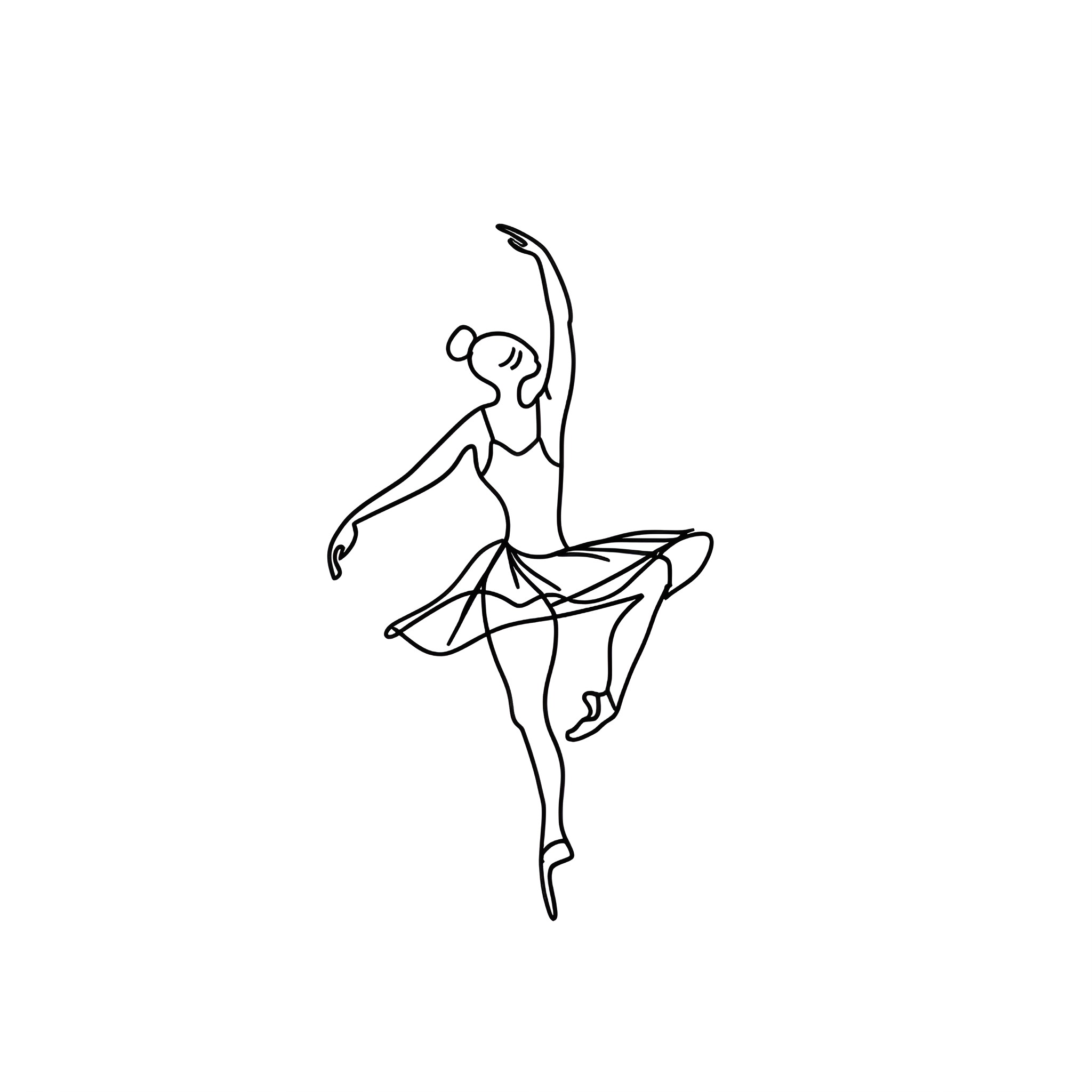 Tattoo Sketch of Ballerina Dancer Drawing Idea (free black-and-white line drawing printable PDF for all, from beginners to advanced learners, including children, teens, adults, and seniors)