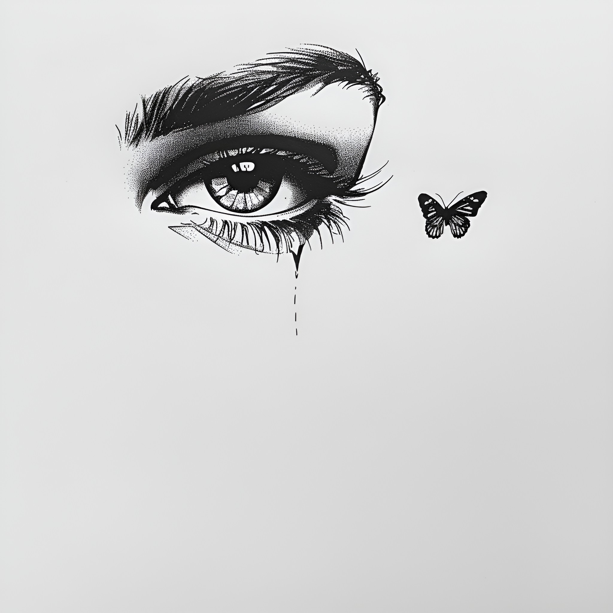Eyes Weeping Butterfly Drawing Idea (free black-and-white line drawing printable PDF for all, from beginners to advanced learners, including children, teens, adults, and seniors)