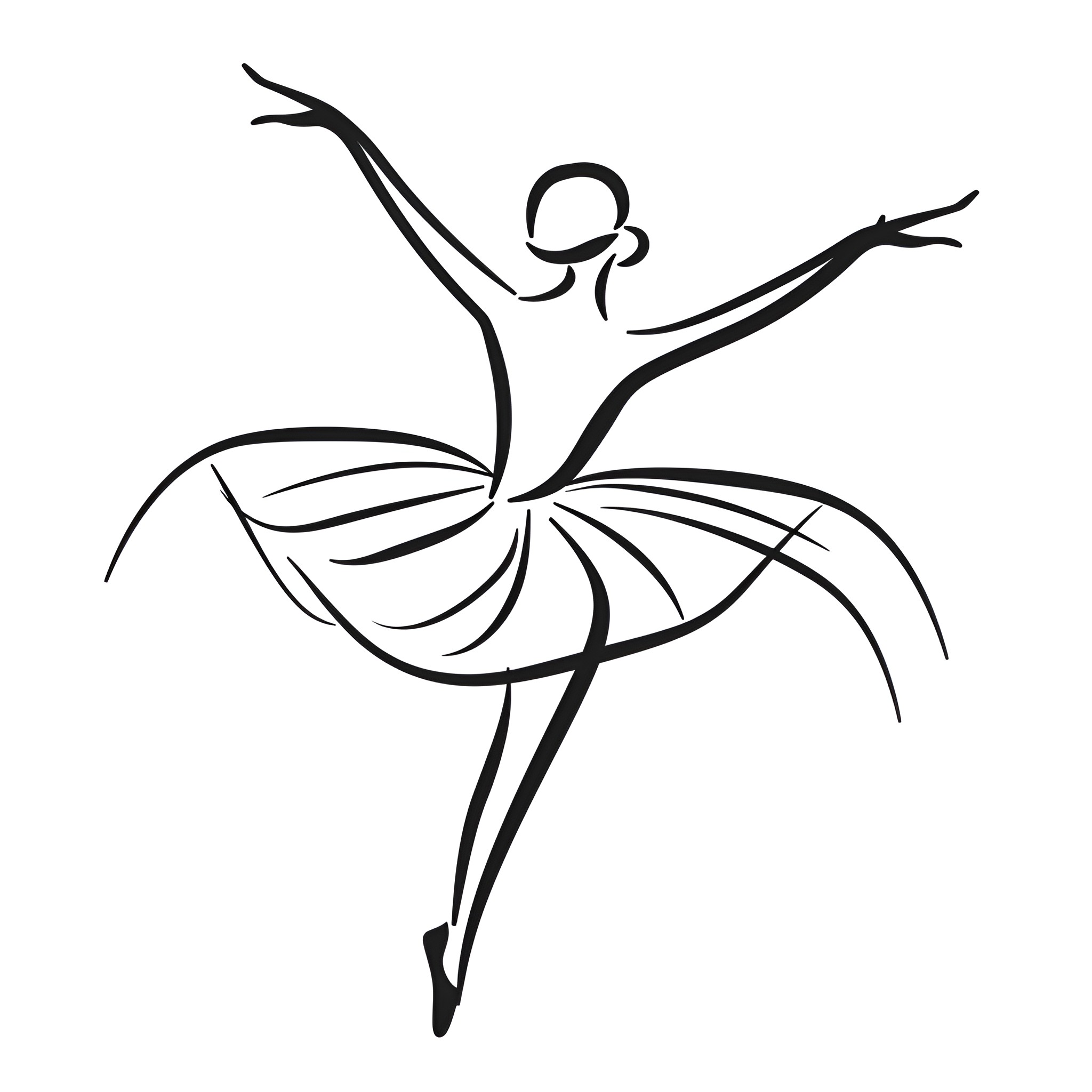 Tattoo Sketch of a Graceful Dancer Drawing Idea (free black-and-white line drawing printable PDF for all, from beginners to advanced learners, including children, teens, adults, and seniors)