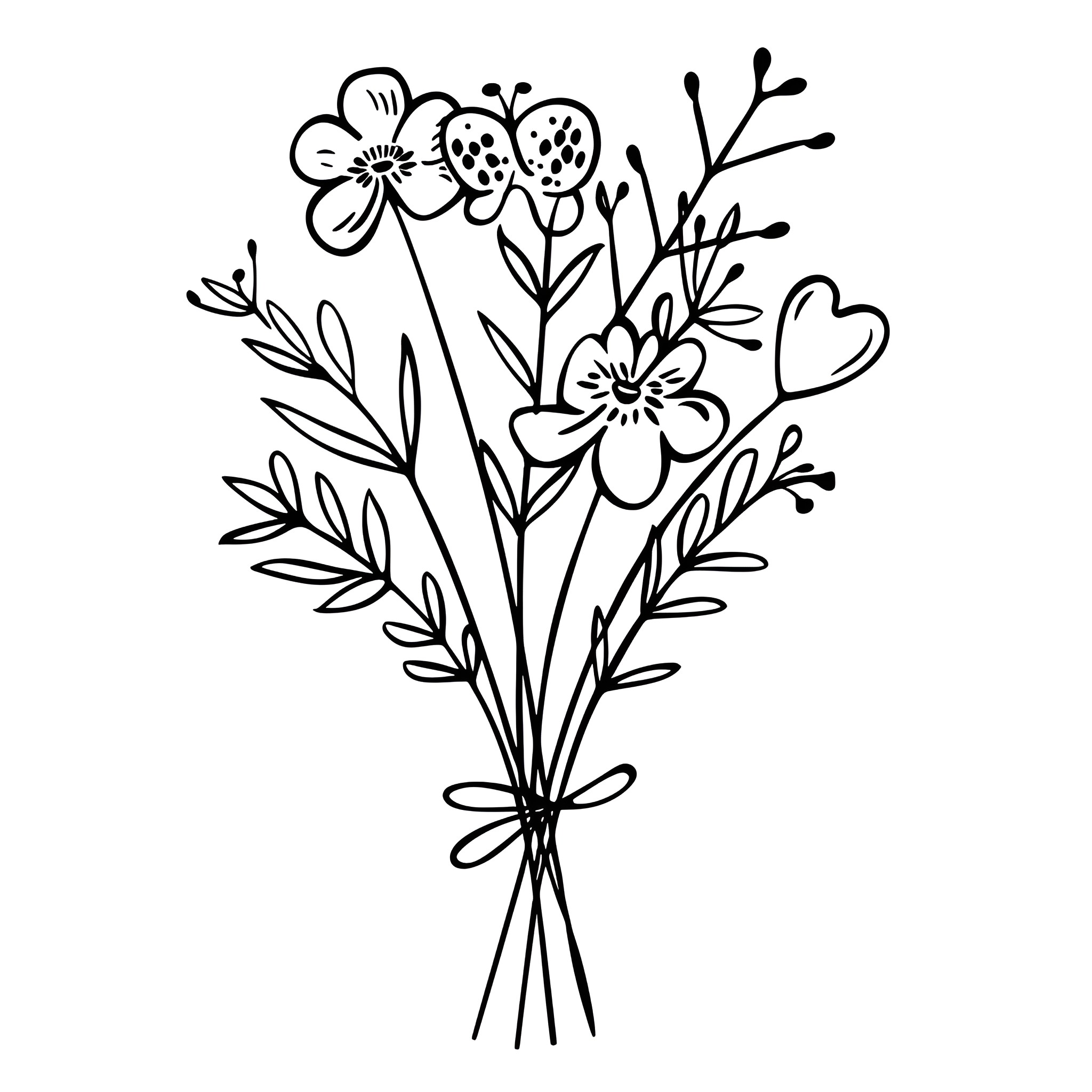 Valentine's Day Floral Bouquet Drawing Idea (free black-and-white line drawing printable PDF for all, from beginners to advanced learners, including children, teens, adults, and seniors)