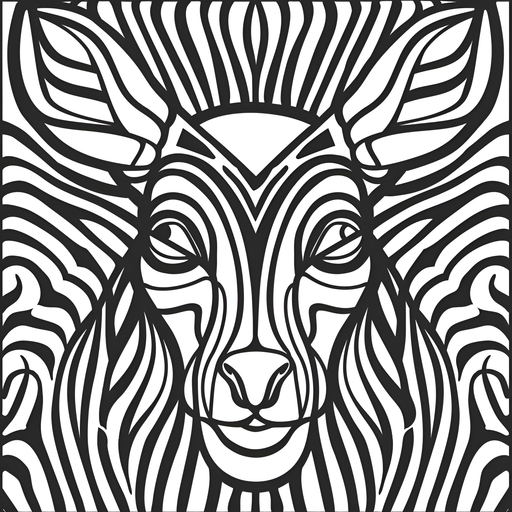Trippy abstract zebra face Drawing Idea (free black-and-white line drawing printable PDF for all, from beginners to advanced learners, including children, teens, adults, and seniors)
