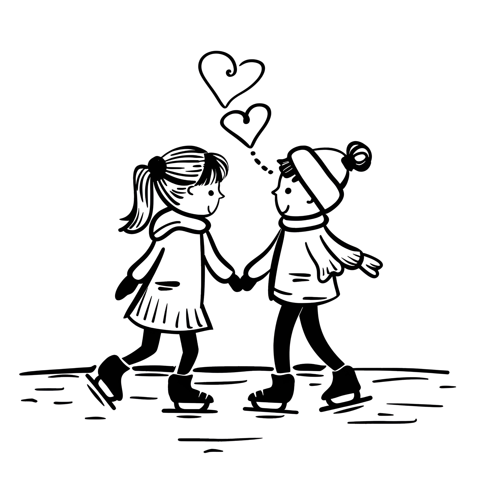 Valentine's Day Couple Enjoying Togetherness Drawing Idea (free black-and-white line drawing printable PDF for all, from beginners to advanced learners, including children, teens, adults, and seniors)