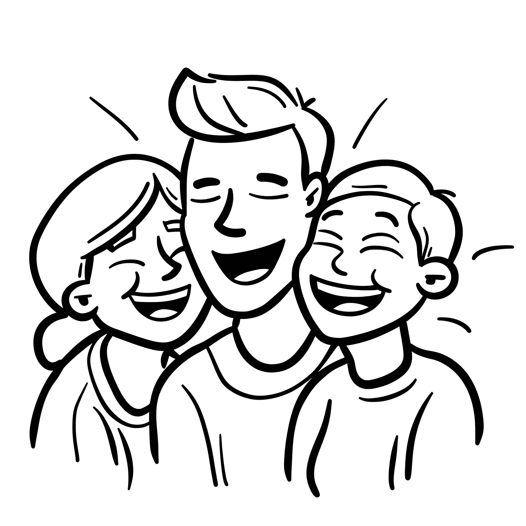 Adult friends happily embracing Drawing Idea (free black-and-white line drawing printable PDF for all, from beginners to advanced learners, including children, teens, adults, and seniors)