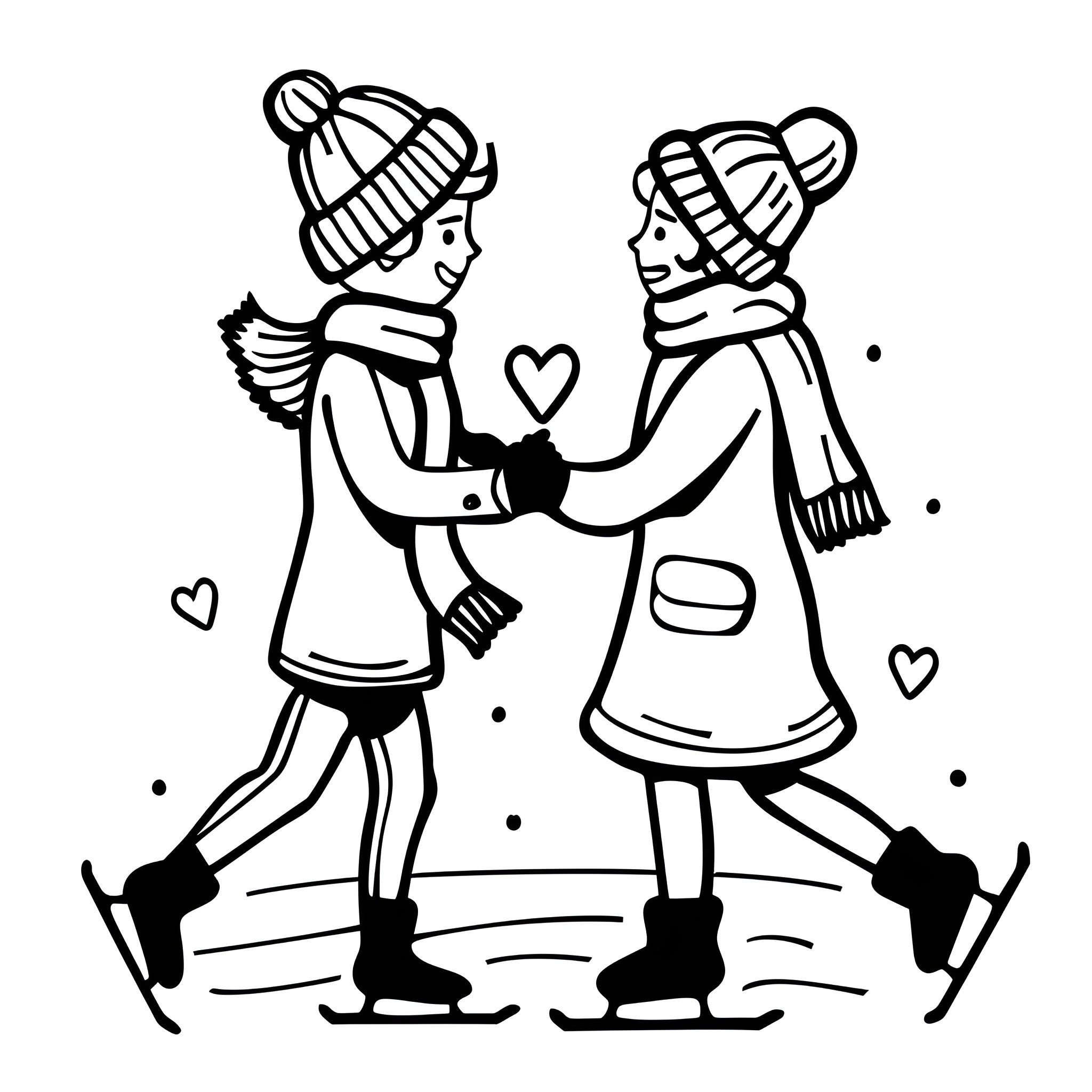 Valentine's Day Couples Holding Hands Drawing Idea (free black-and-white line drawing printable PDF for all, from beginners to advanced learners, including children, teens, adults, and seniors)