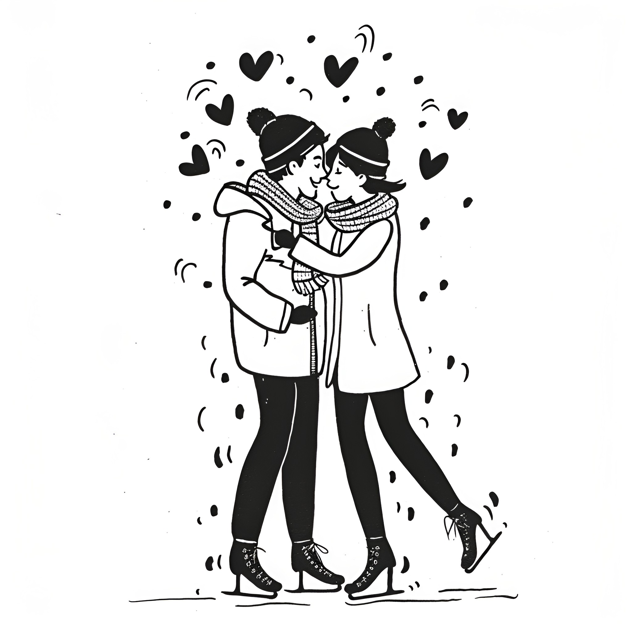 Valentine's Day Romantic Embrace Drawing Idea (free black-and-white line drawing printable PDF for all, from beginners to advanced learners, including children, teens, adults, and seniors)