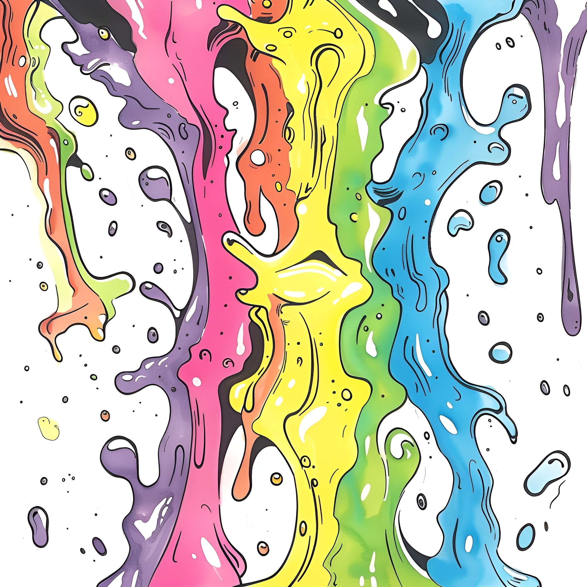 Fun Colorful Abstract Composition Drawing Idea (free black-and-white line drawing printable PDF for all, from beginners to advanced learners, including children, teens, adults, and seniors)