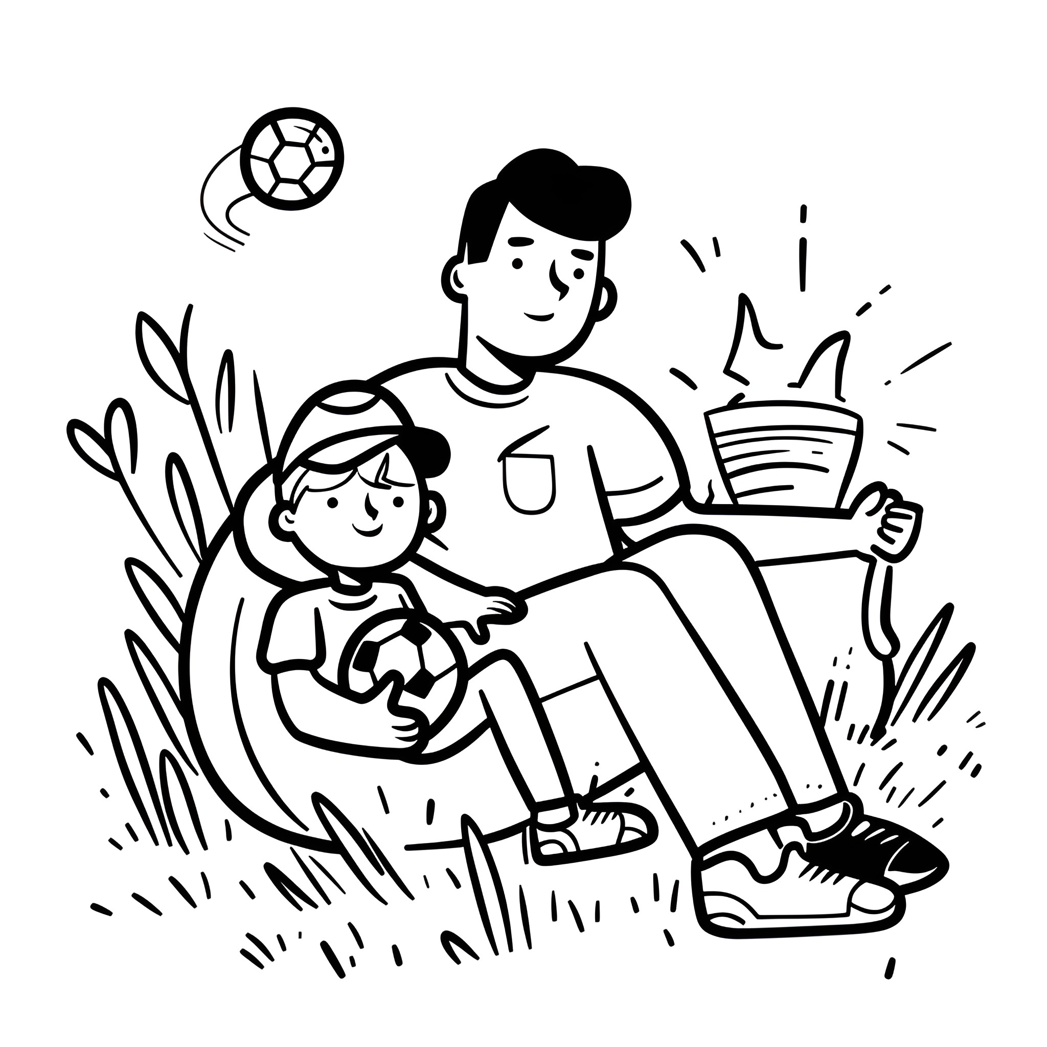Father's Day bonding with son Drawing Idea (free black-and-white line drawing printable PDF for all, from beginners to advanced learners, including children, teens, adults, and seniors)