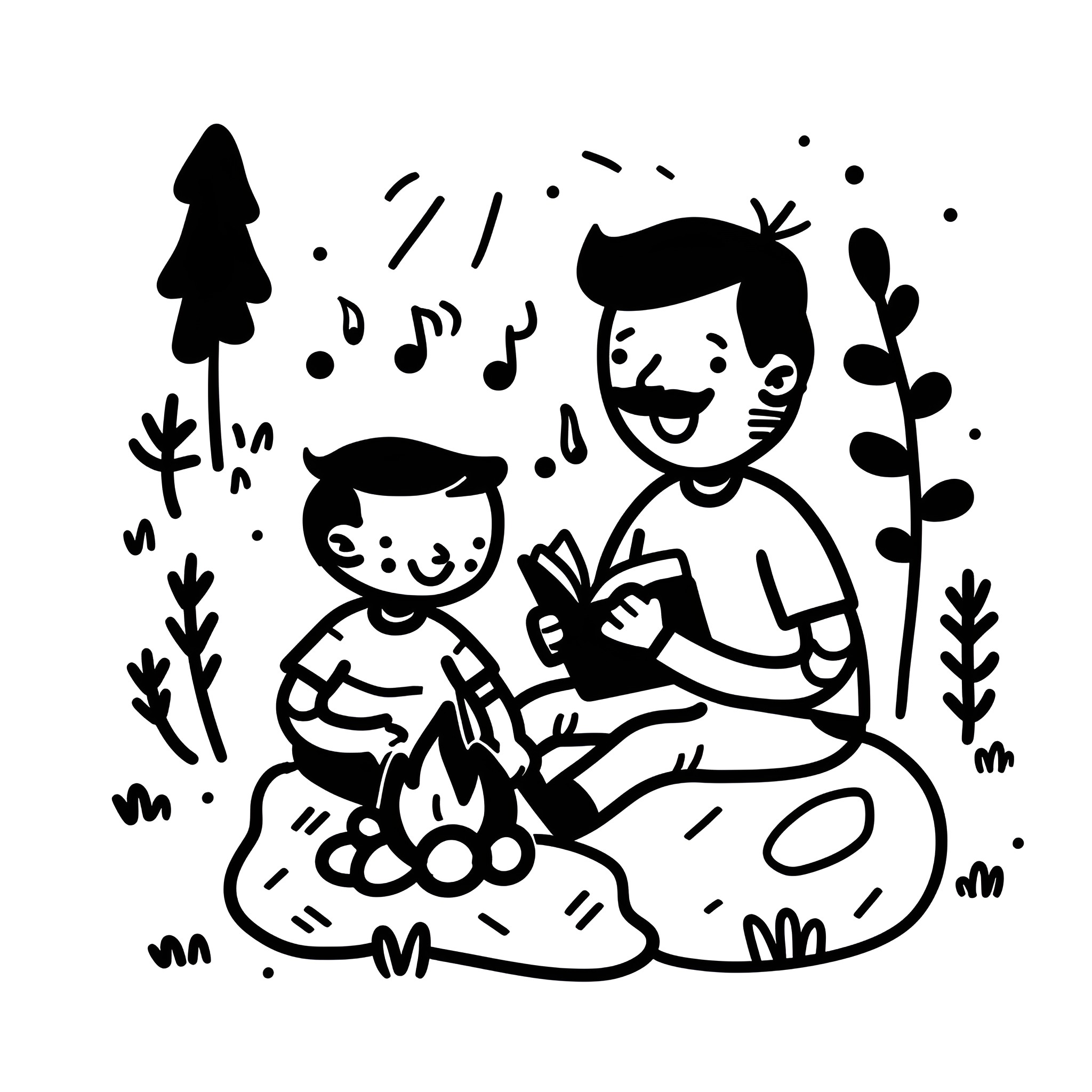 Father's Day joyful moments with children Drawing Idea (free black-and-white line drawing printable PDF for all, from beginners to advanced learners, including children, teens, adults, and seniors)