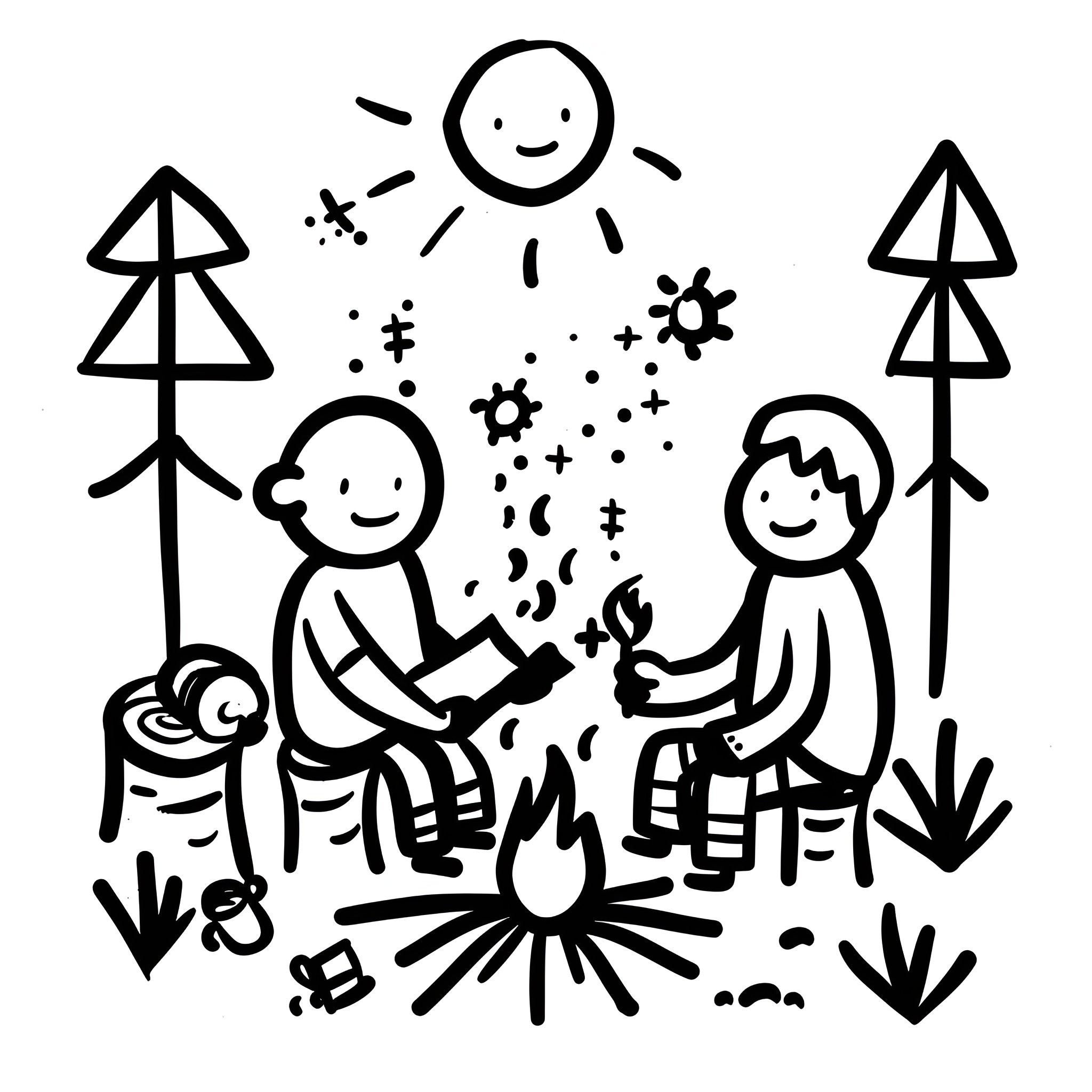 Father's Day Outdoor Adventure Drawing Idea (free black-and-white line drawing printable PDF for all, from beginners to advanced learners, including children, teens, adults, and seniors)
