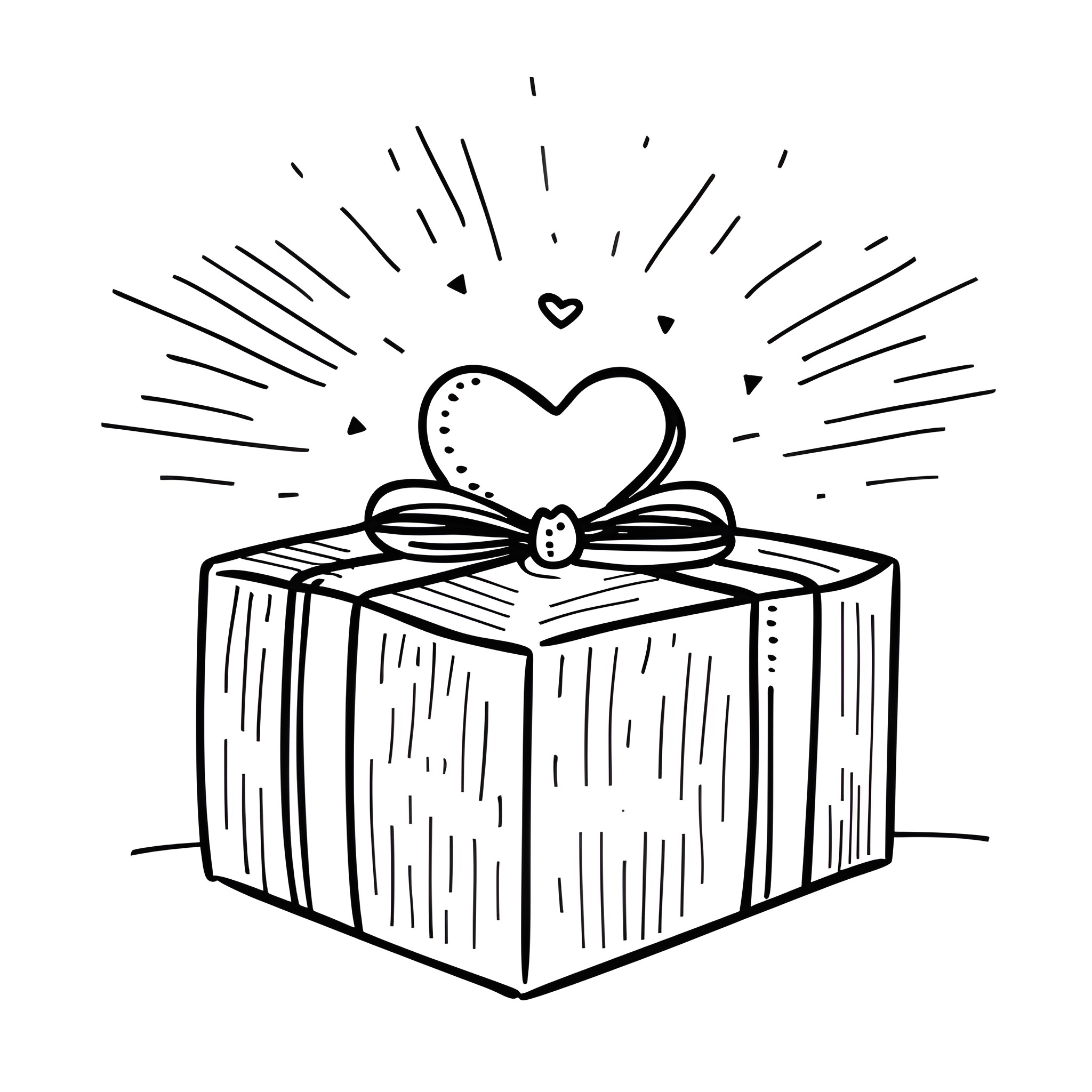 Valentine's Day gift with heart decor Drawing Idea (free black-and-white line drawing printable PDF for all, from beginners to advanced learners, including children, teens, adults, and seniors)