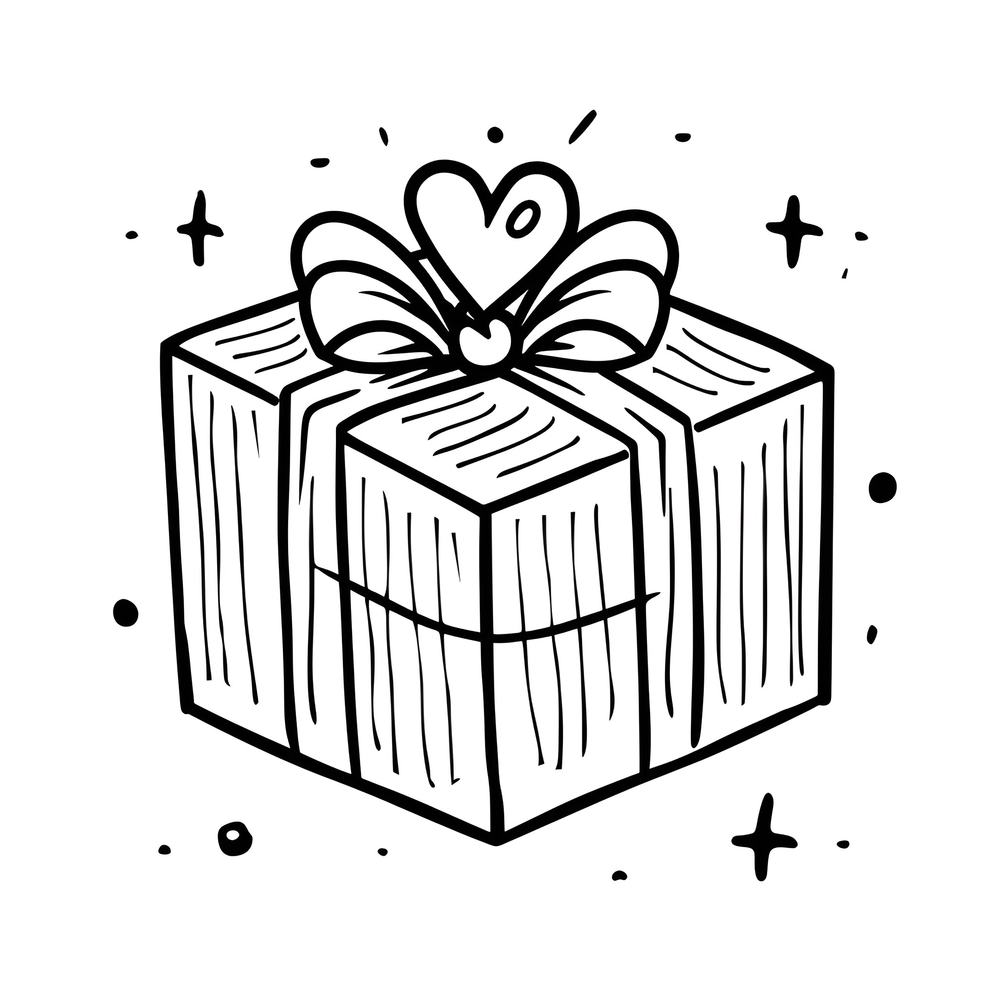 Valentine's Day gift box with bow Drawing Idea (free black-and-white line drawing printable PDF for all, from beginners to advanced learners, including children, teens, adults, and seniors)