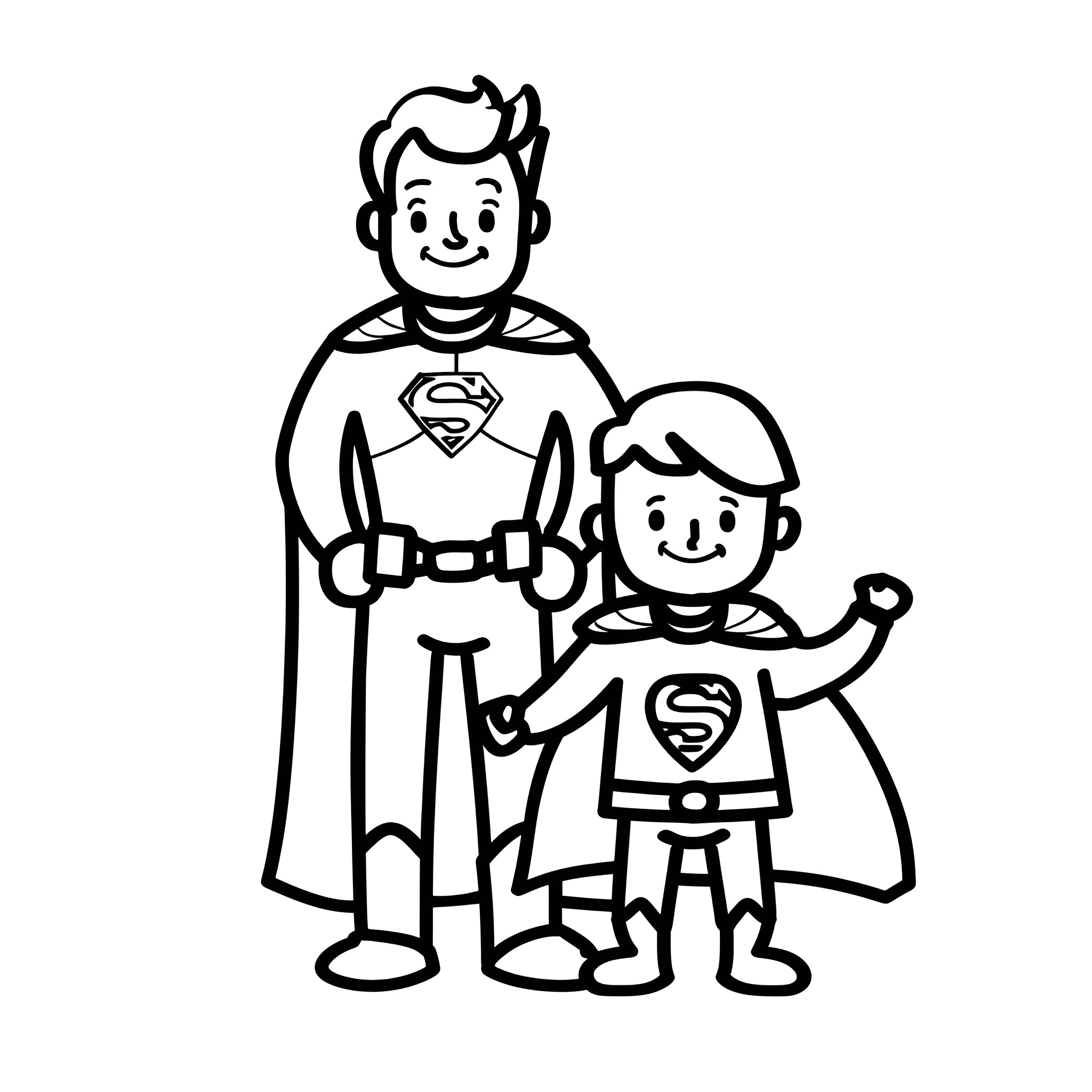 Father's Day super heroes bonding Drawing Idea (free black-and-white line drawing printable PDF for all, from beginners to advanced learners, including children, teens, adults, and seniors)