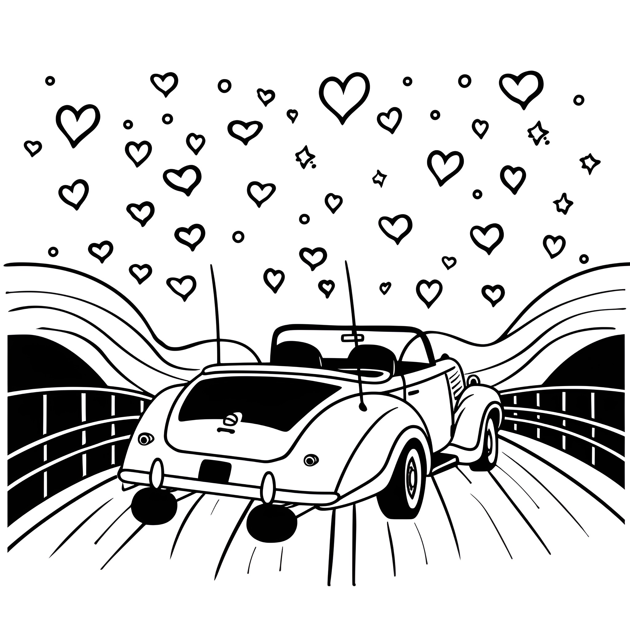 Valentine's Day Lovers' Cruising Adventure Drawing Idea (free black-and-white line drawing printable PDF for all, from beginners to advanced learners, including children, teens, adults, and seniors)