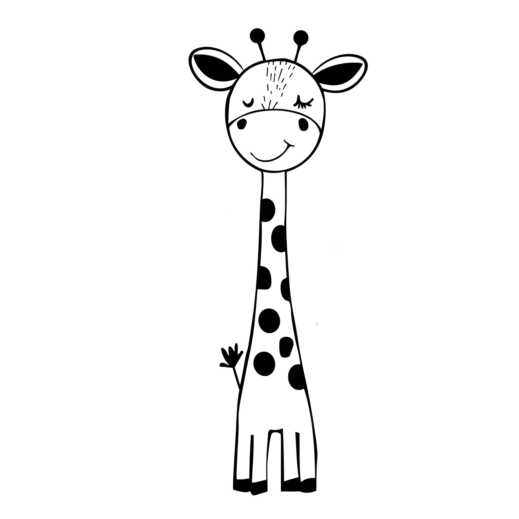 Small Cheerful Giraffe Drawing Drawing Idea (free black-and-white line drawing printable PDF for all, from beginners to advanced learners, including children, teens, adults, and seniors)