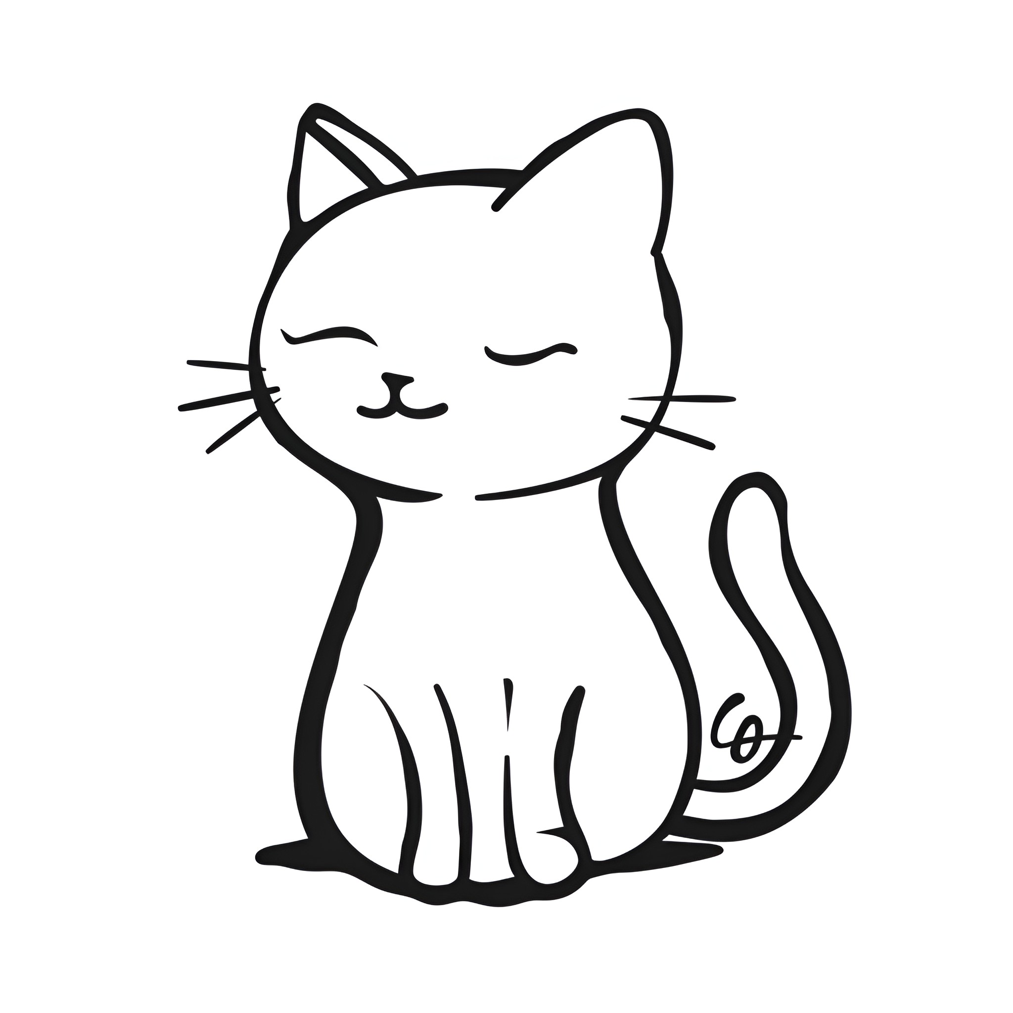 Small content cat drawing Drawing Idea (free black-and-white line drawing printable PDF for all, from beginners to advanced learners, including children, teens, adults, and seniors)