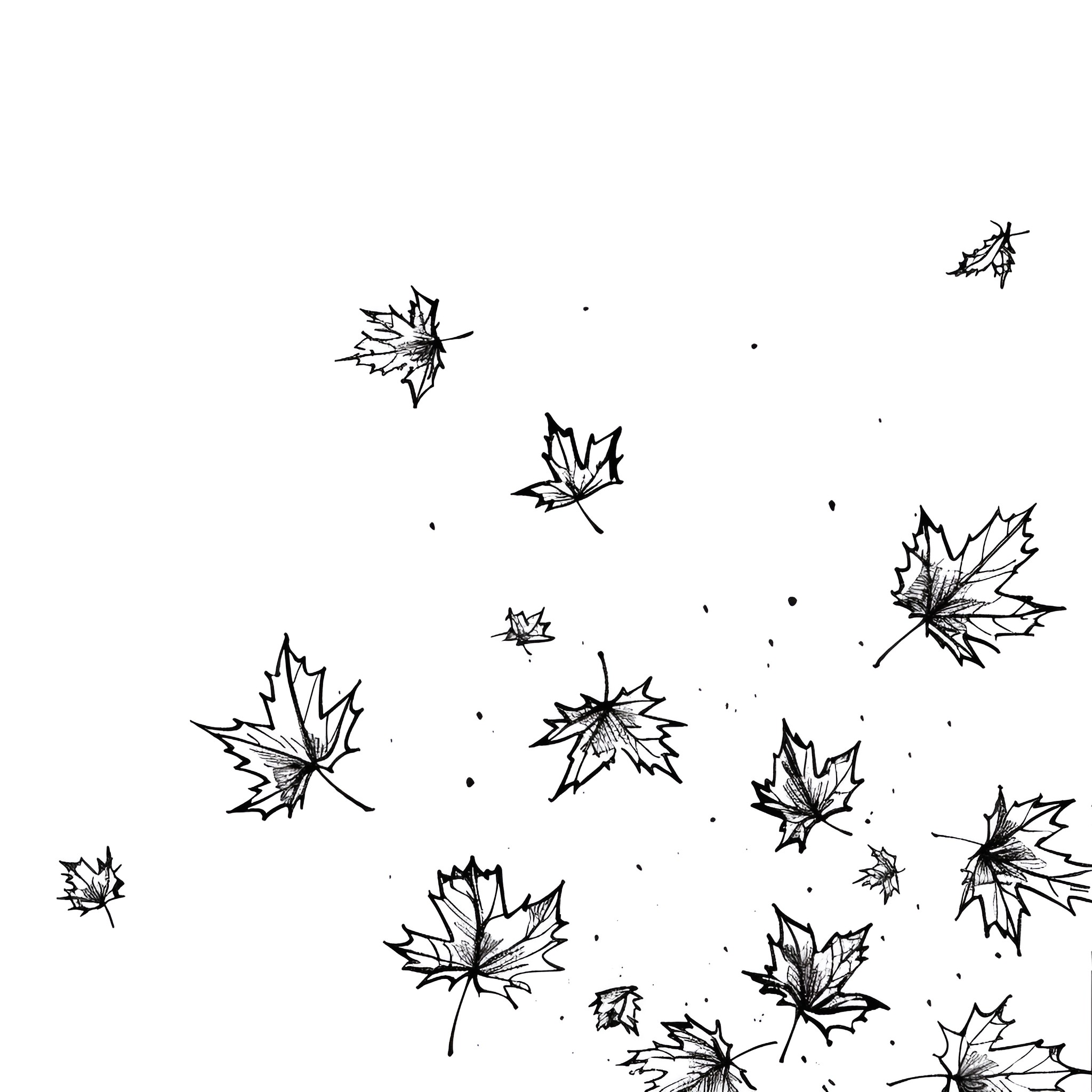 Fall Season with Falling Leaves Drawing Idea (free black-and-white line drawing printable PDF for all, from beginners to advanced learners, including children, teens, adults, and seniors)