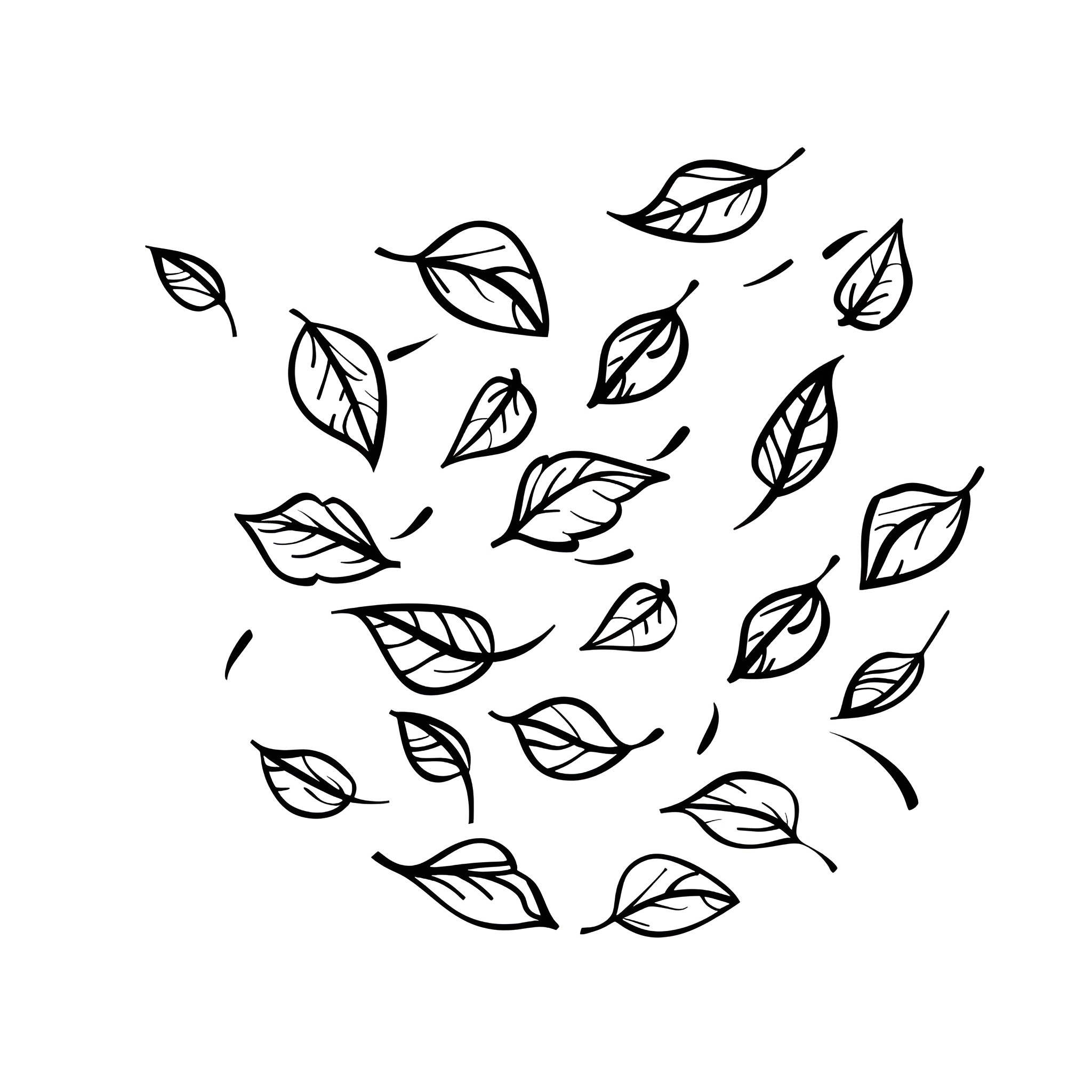 Fall Season Leaves Blowing in the Wind Drawing Idea (free black-and-white line drawing printable PDF for all, from beginners to advanced learners, including children, teens, adults, and seniors)