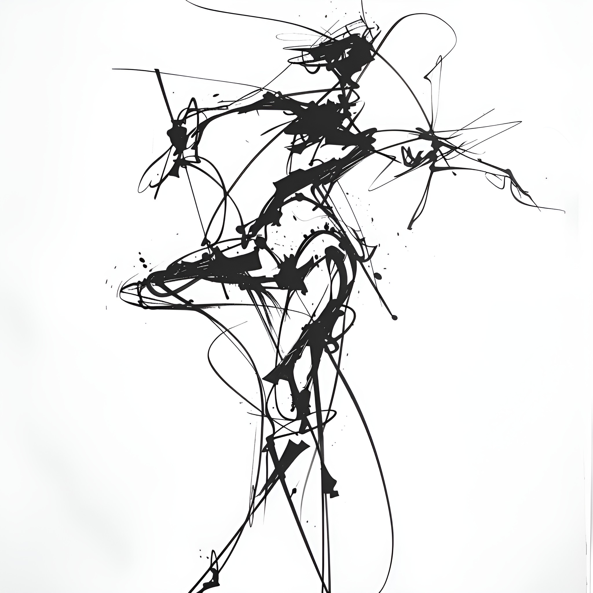 Abstract Energetic Movement Drawing Idea (free black-and-white line drawing printable PDF for all, from beginners to advanced learners, including children, teens, adults, and seniors)