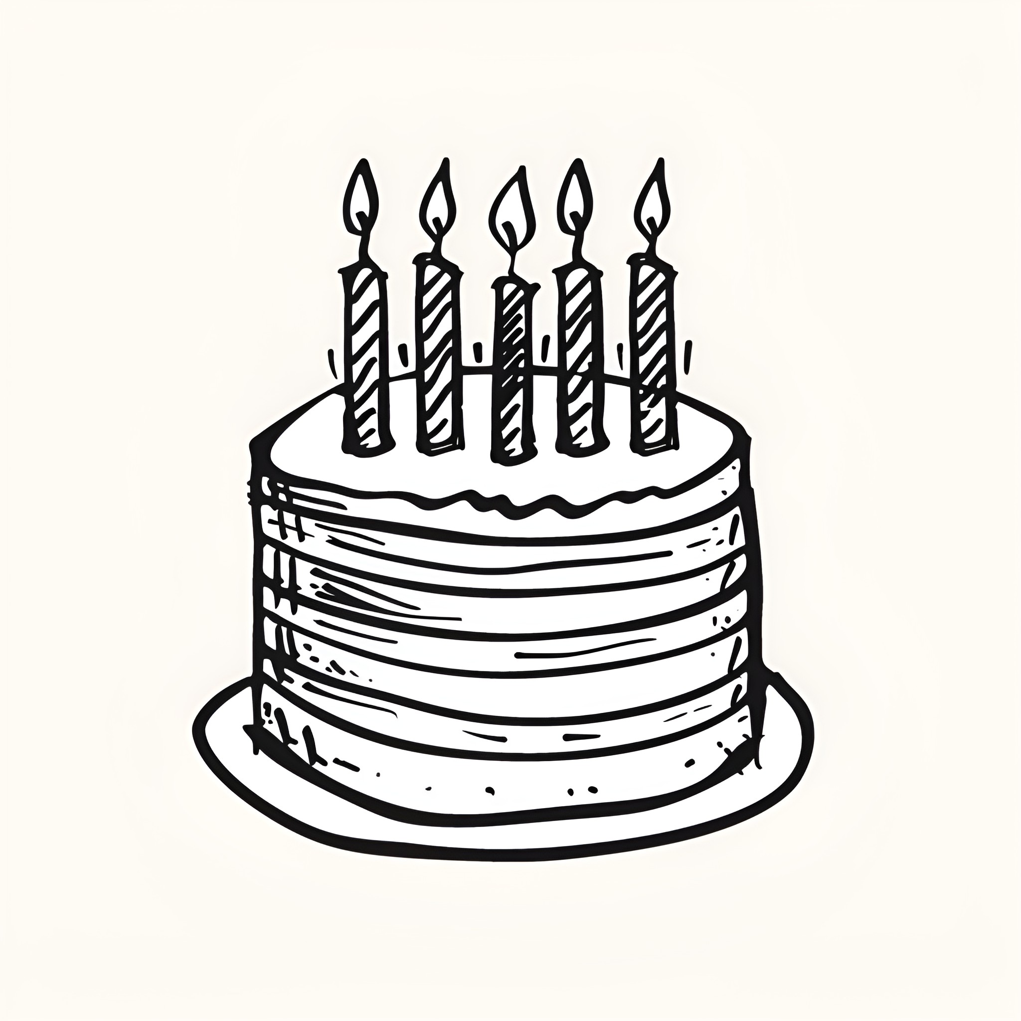 Small birthday cake with lit candles Drawing Idea (free black-and-white line drawing printable PDF for all, from beginners to advanced learners, including children, teens, adults, and seniors)