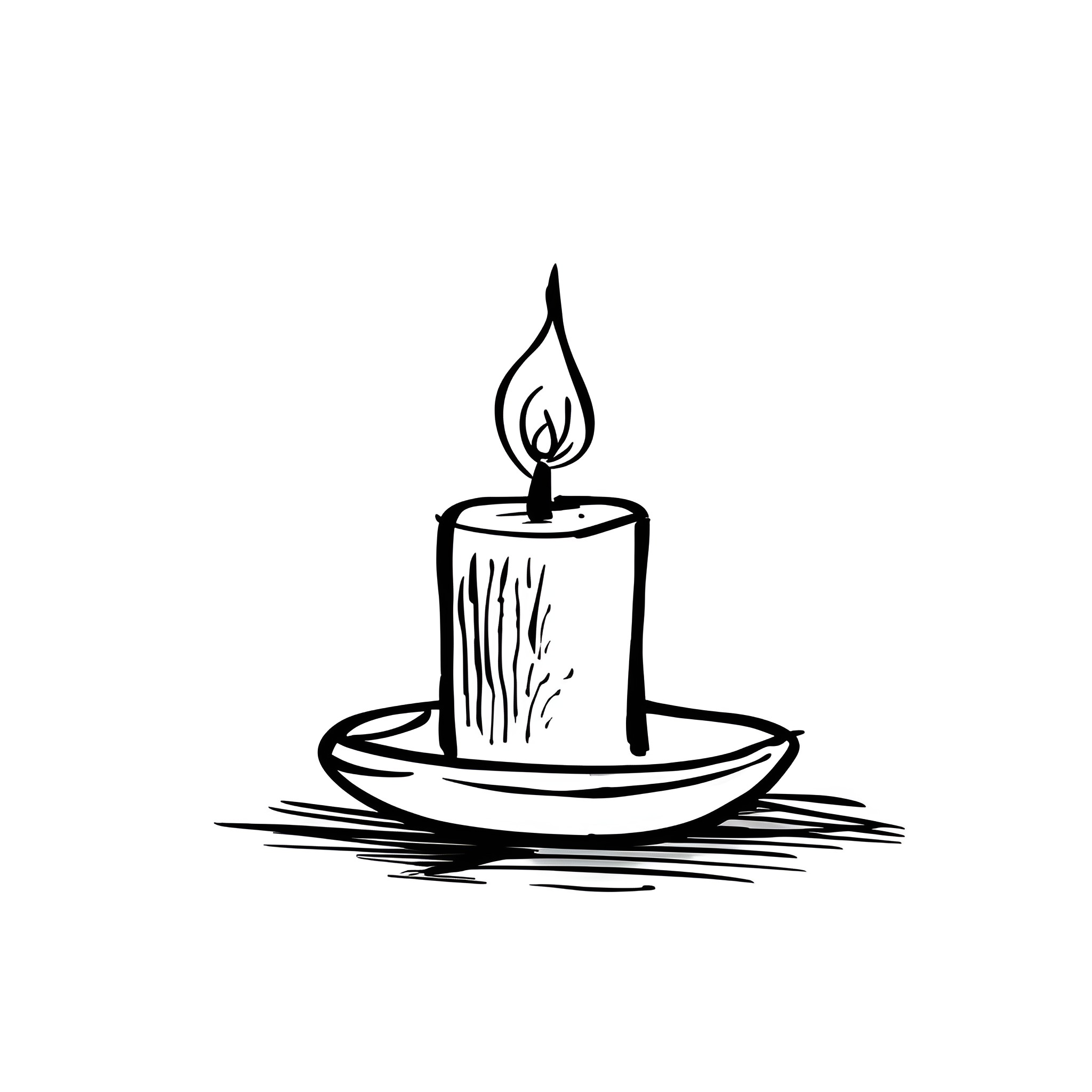 Small Flickering Candle in Dish Drawing Idea (free black-and-white line drawing printable PDF for all, from beginners to advanced learners, including children, teens, adults, and seniors)