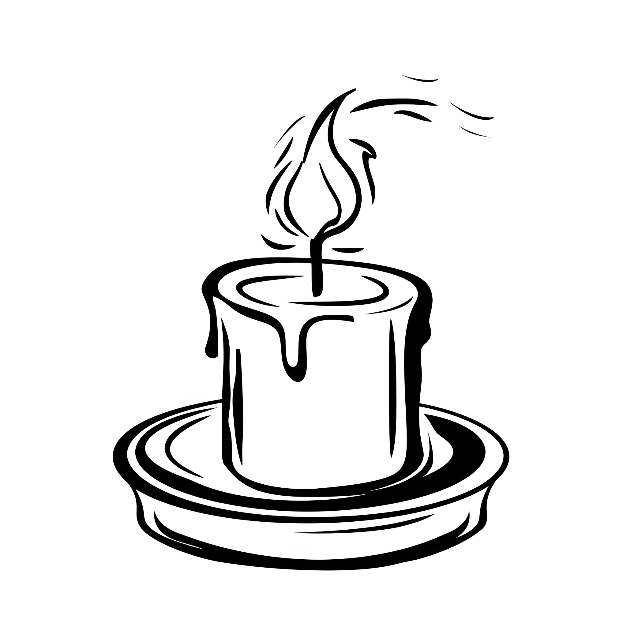 Small Flickering Candle Flame Drawing Idea (free black-and-white line drawing printable PDF for all, from beginners to advanced learners, including children, teens, adults, and seniors)