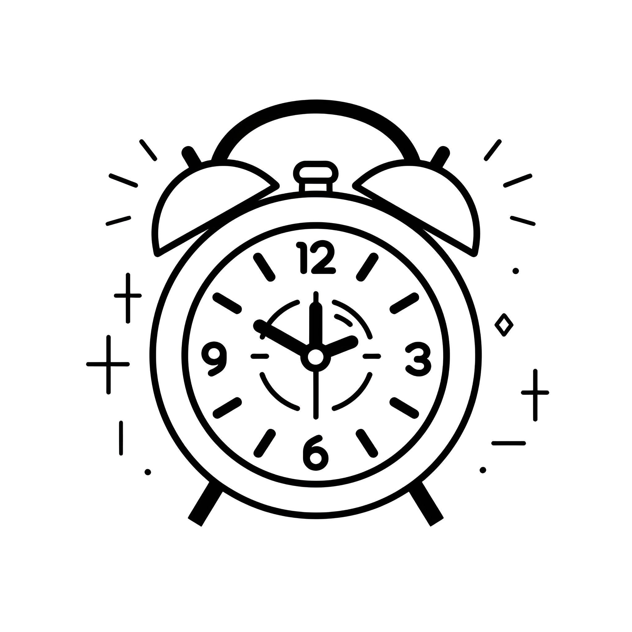 Small ringing alarm clock Drawing Idea (free black-and-white line drawing printable PDF for all, from beginners to advanced learners, including children, teens, adults, and seniors)