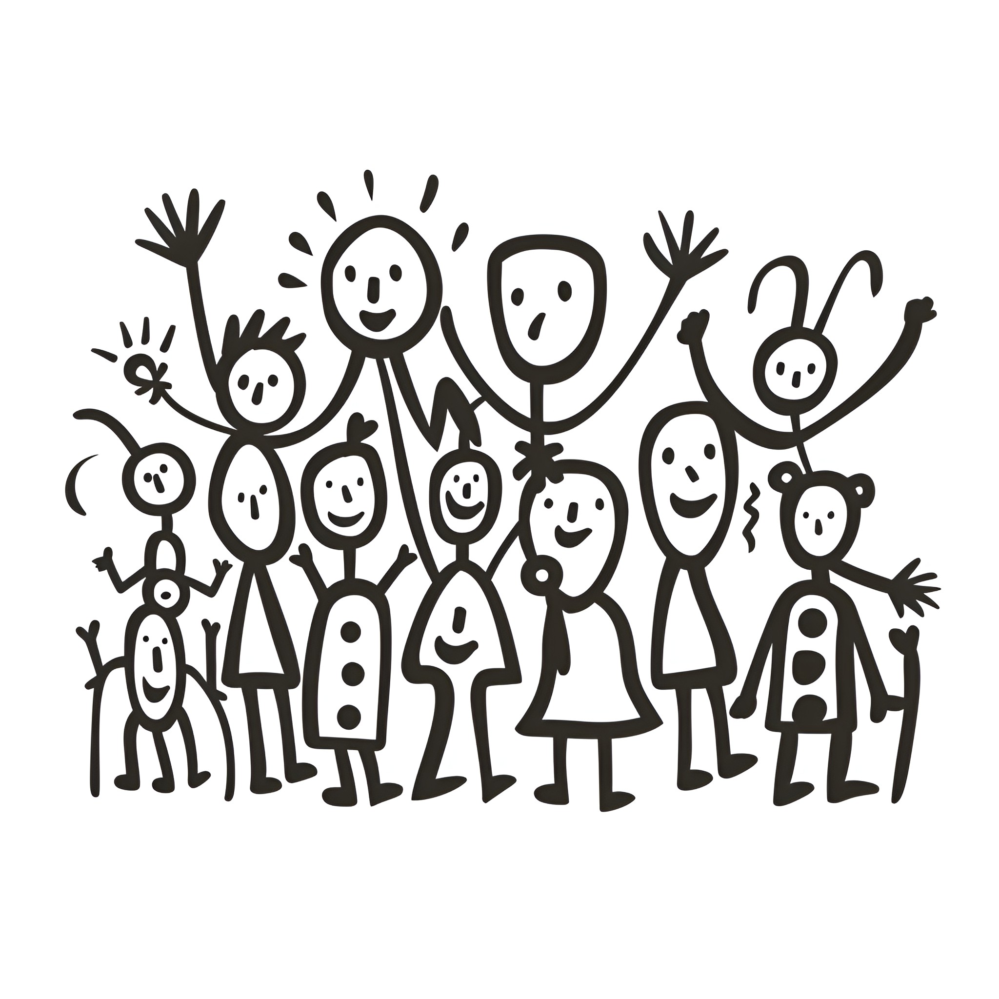 Abstract figures in energetic poses Drawing Idea (free black-and-white line drawing printable PDF for all, from beginners to advanced learners, including children, teens, adults, and seniors)