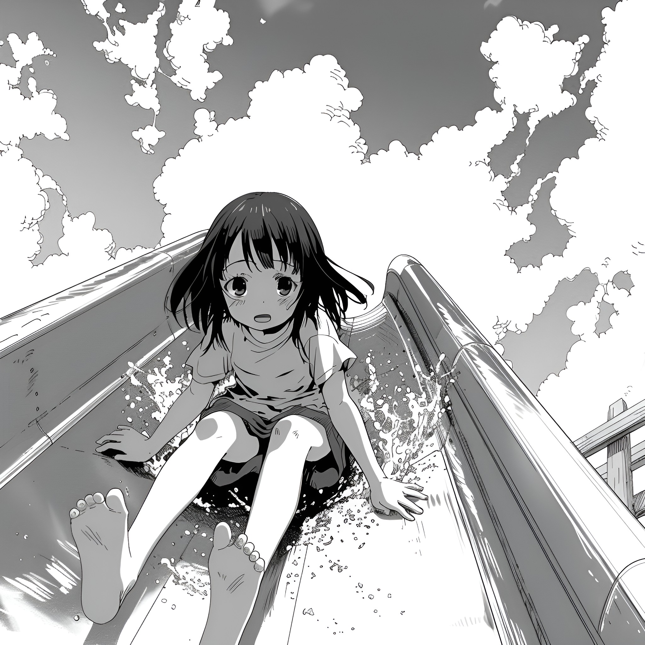 Anime girl in rain and wind Drawing Idea (free black-and-white line drawing printable PDF for all, from beginners to advanced learners, including children, teens, adults, and seniors)