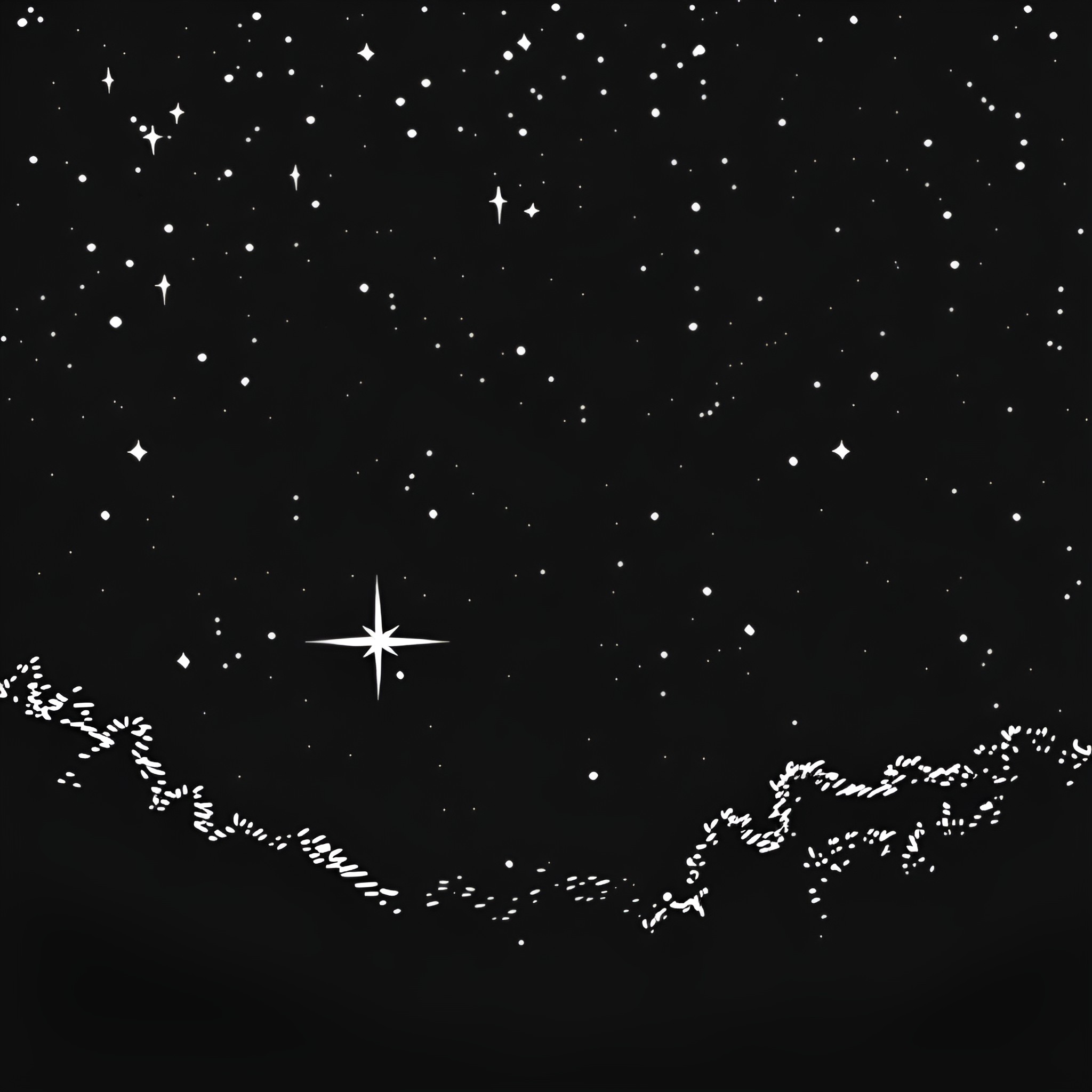 Small stars scattered in the night sky Drawing Idea (free black-and-white line drawing printable PDF for all, from beginners to advanced learners, including children, teens, adults, and seniors)