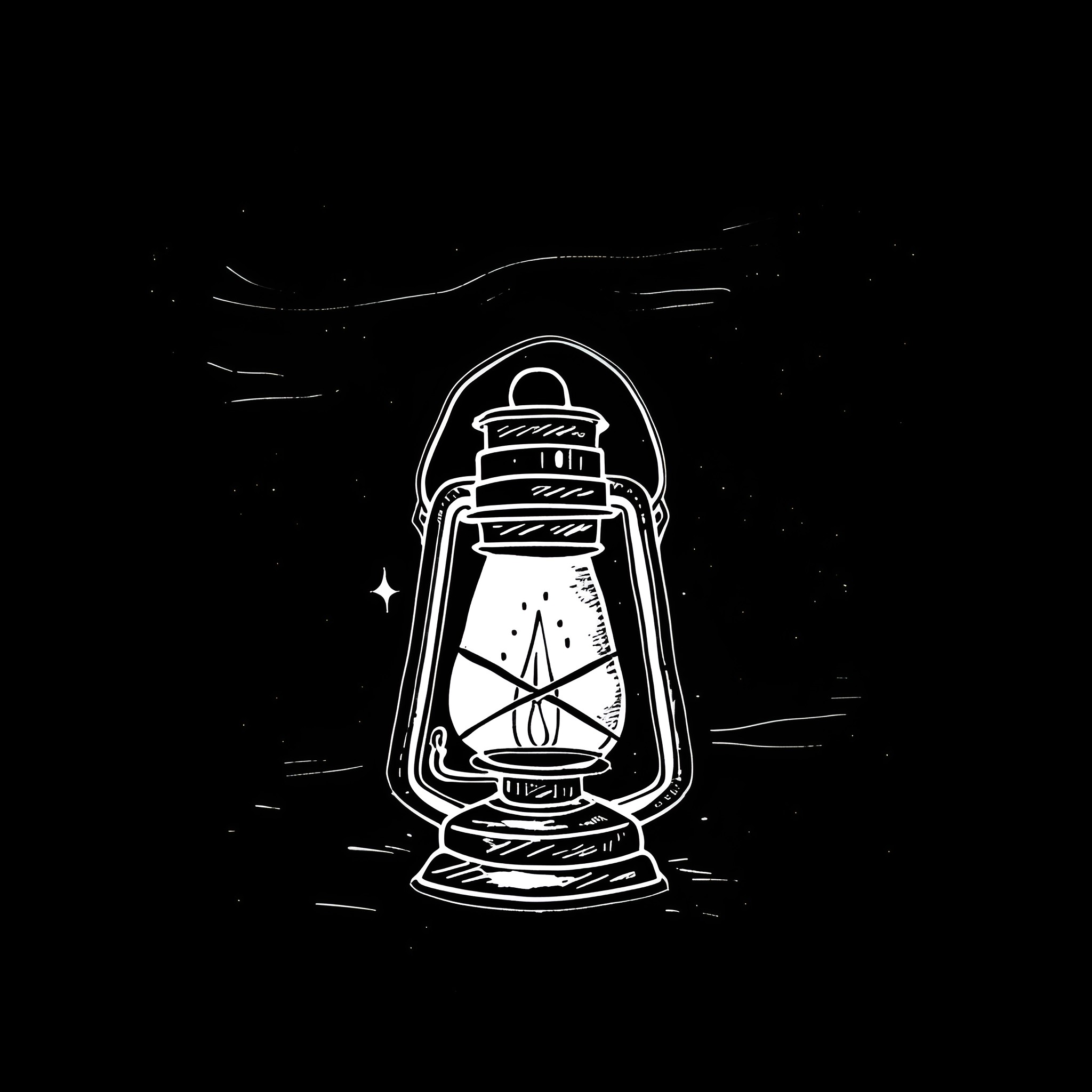 Small Kerosene Lamp in Darkness Drawing Idea (free black-and-white line drawing printable PDF for all, from beginners to advanced learners, including children, teens, adults, and seniors)