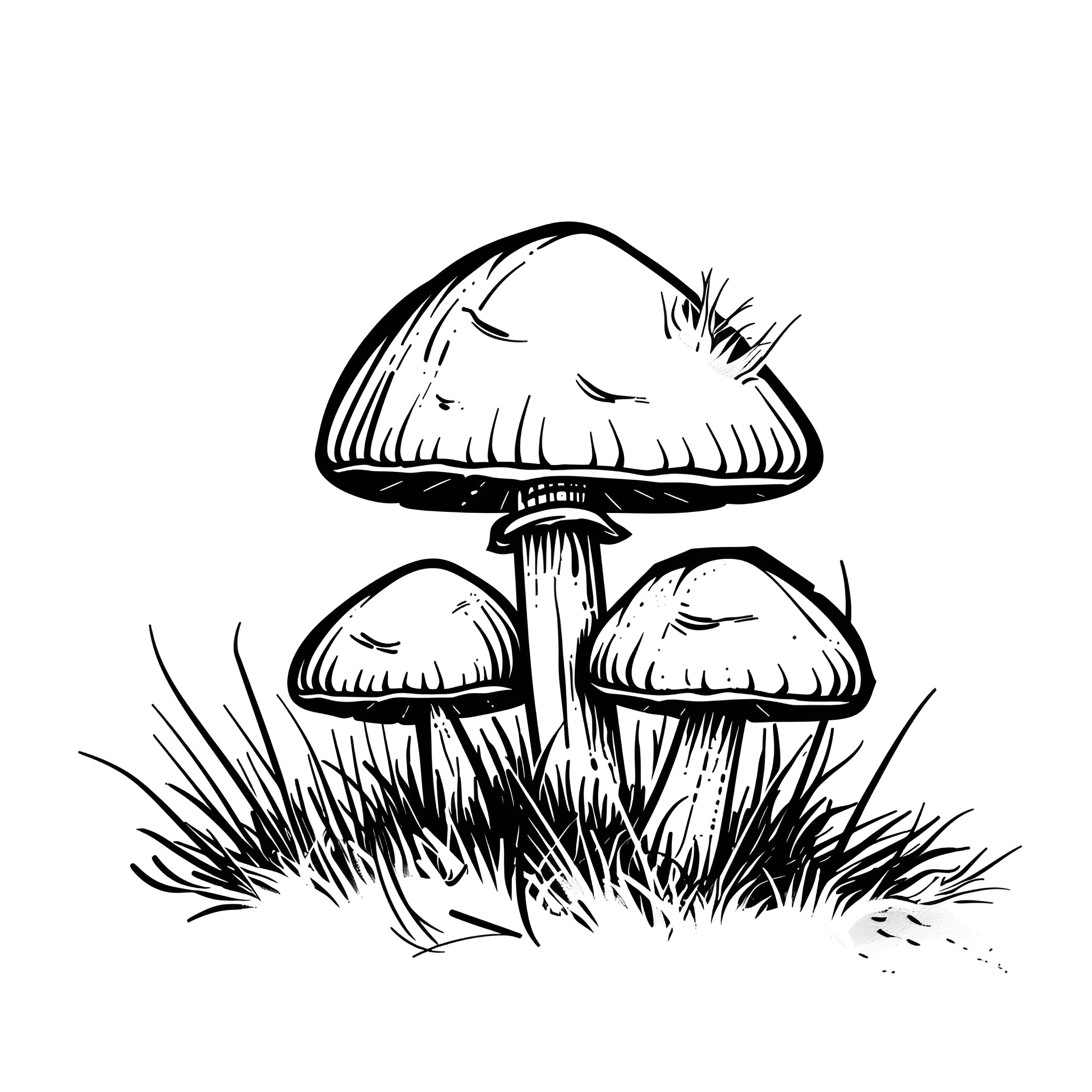 Mushrooms growing in the wild Drawing Idea (free black-and-white line drawing printable PDF for all, from beginners to advanced learners, including children, teens, adults, and seniors)