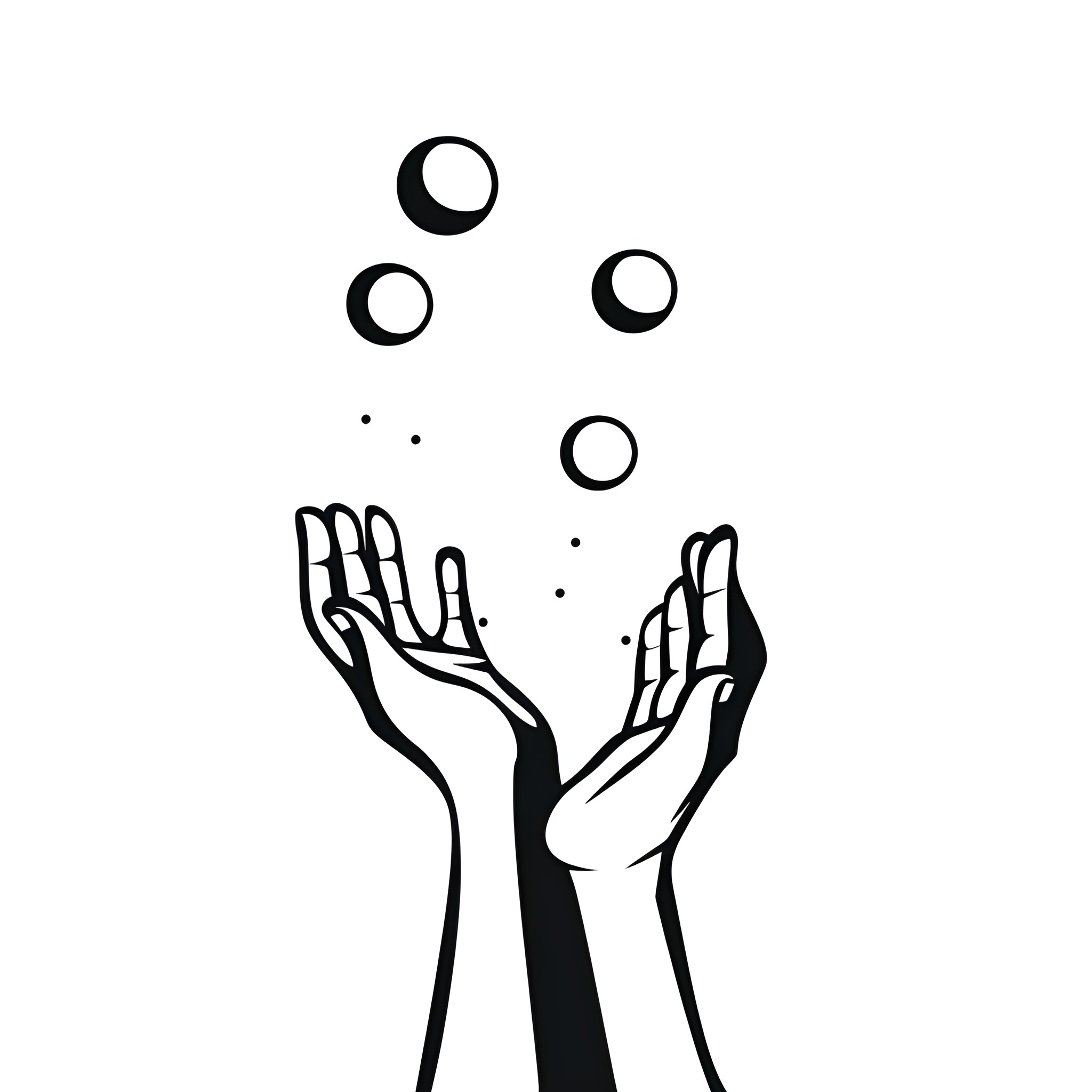 Hand Gesture with Bubbles Drawing Idea (free black-and-white line drawing printable PDF for all, from beginners to advanced learners, including children, teens, adults, and seniors)