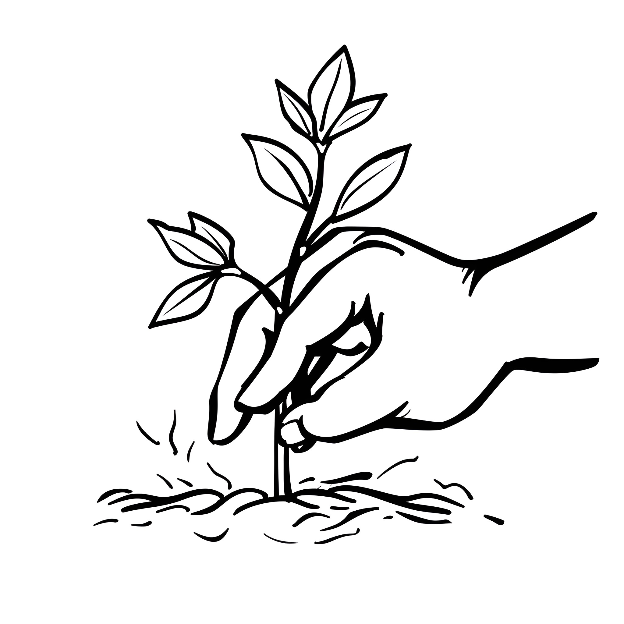 Hand gently nurturing plant growth Drawing Idea (free black-and-white line drawing printable PDF for all, from beginners to advanced learners, including children, teens, adults, and seniors)