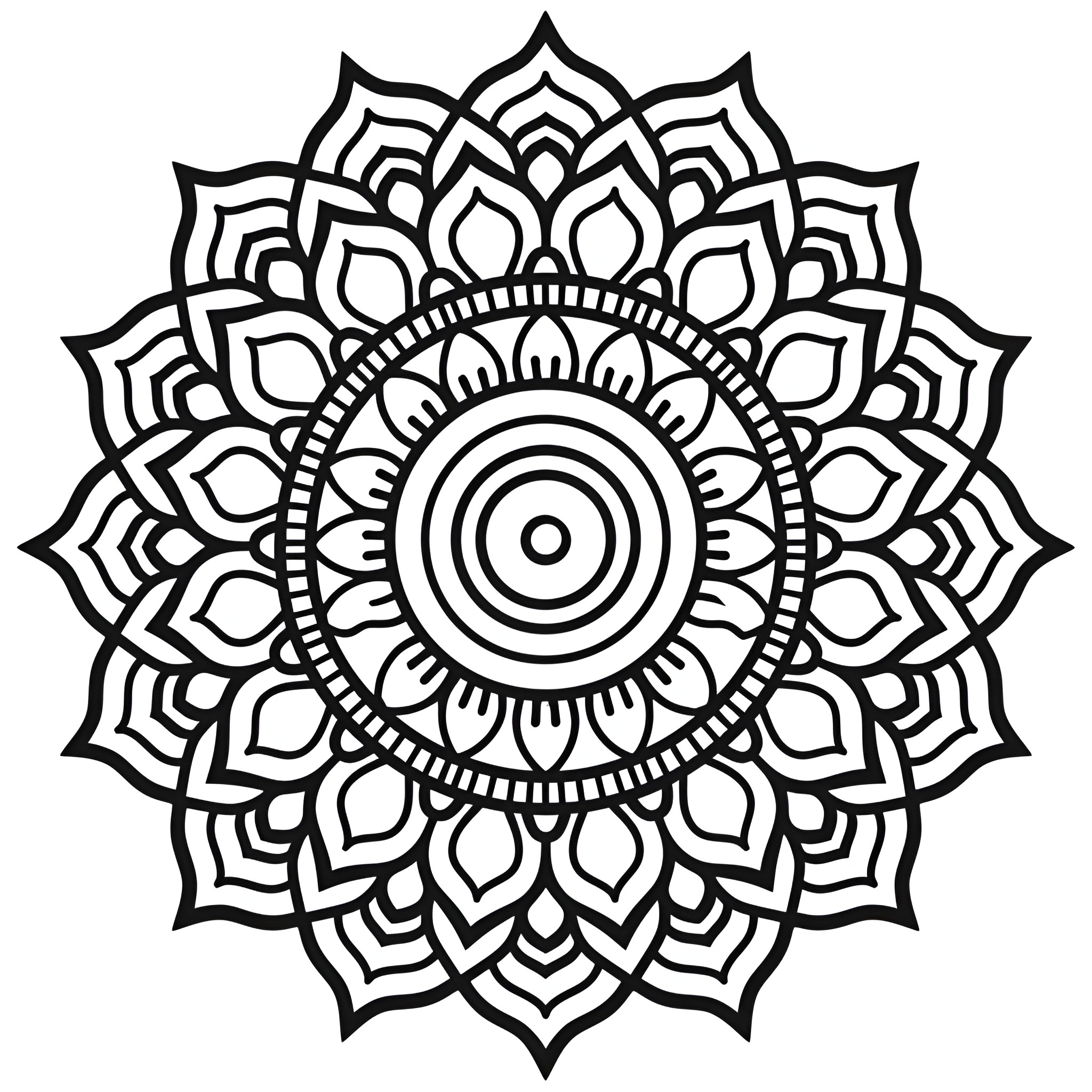 Mandala geometric ornamental design Drawing Idea (free black-and-white line drawing printable PDF for all, from beginners to advanced learners, including children, teens, adults, and seniors)
