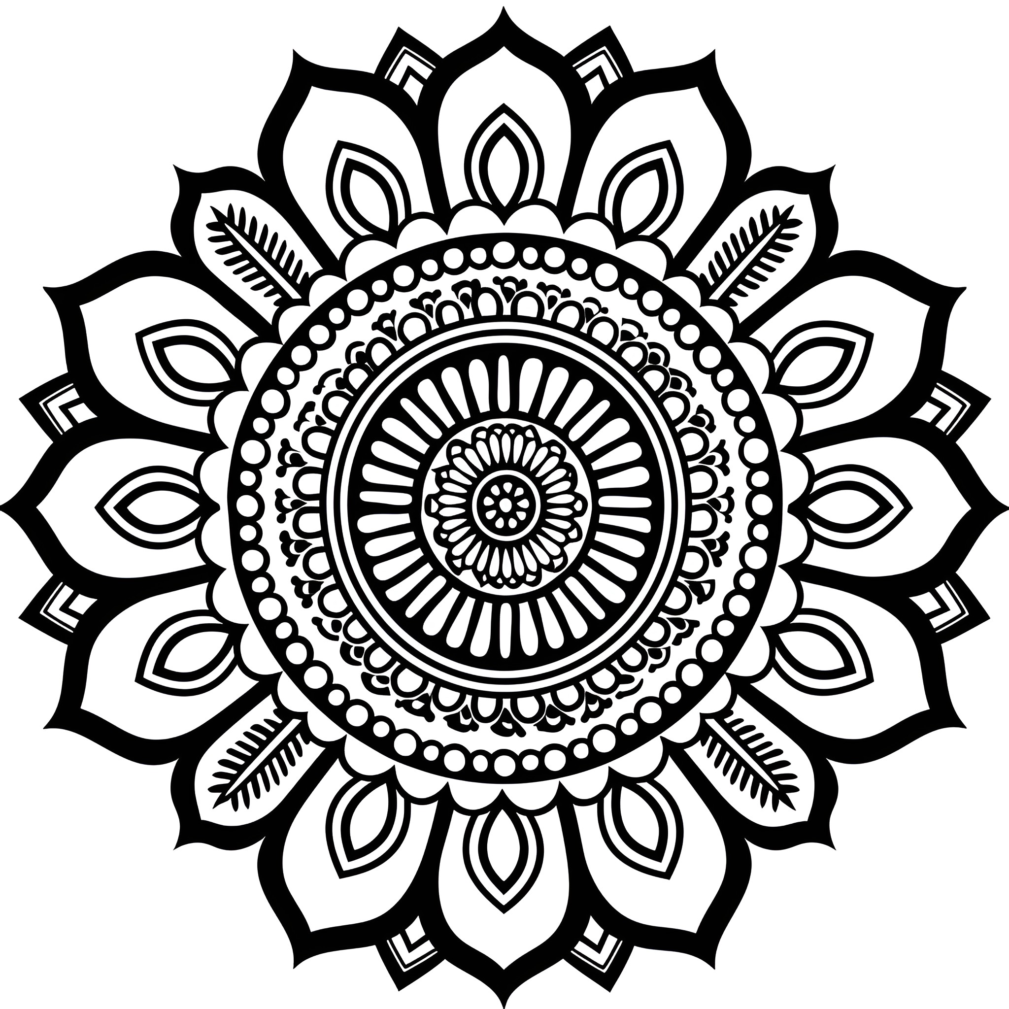 Mandala with intricate floral design Drawing Idea (free black-and-white line drawing printable PDF for all, from beginners to advanced learners, including children, teens, adults, and seniors)