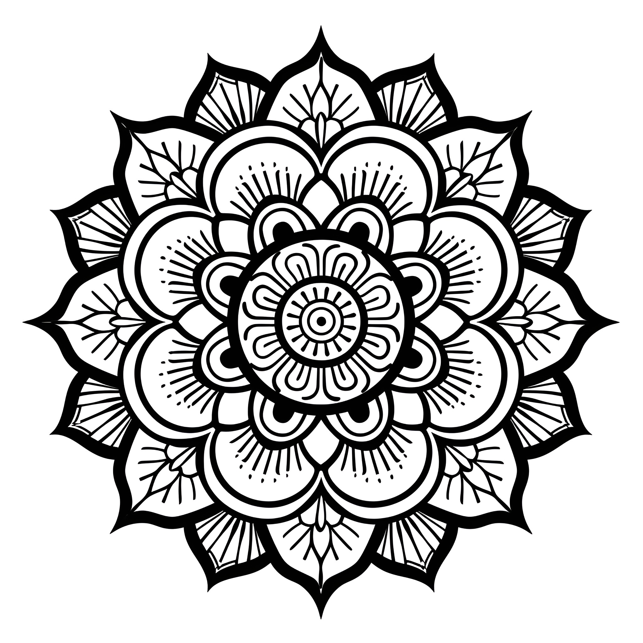 Mandala with intricate floral patterns Drawing Idea (free black-and-white line drawing printable PDF for all, from beginners to advanced learners, including children, teens, adults, and seniors)