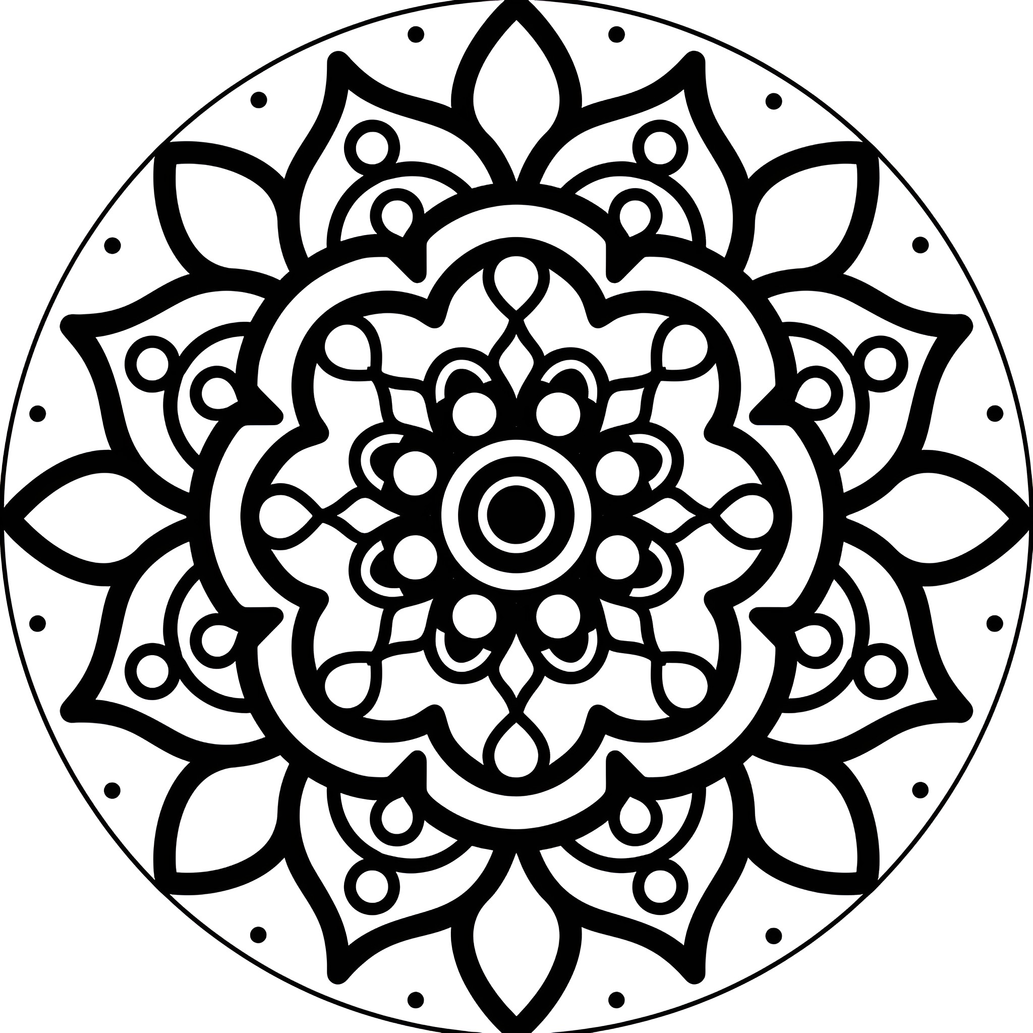 Mandala of intricate designs Drawing Idea (free black-and-white line drawing printable PDF for all, from beginners to advanced learners, including children, teens, adults, and seniors)