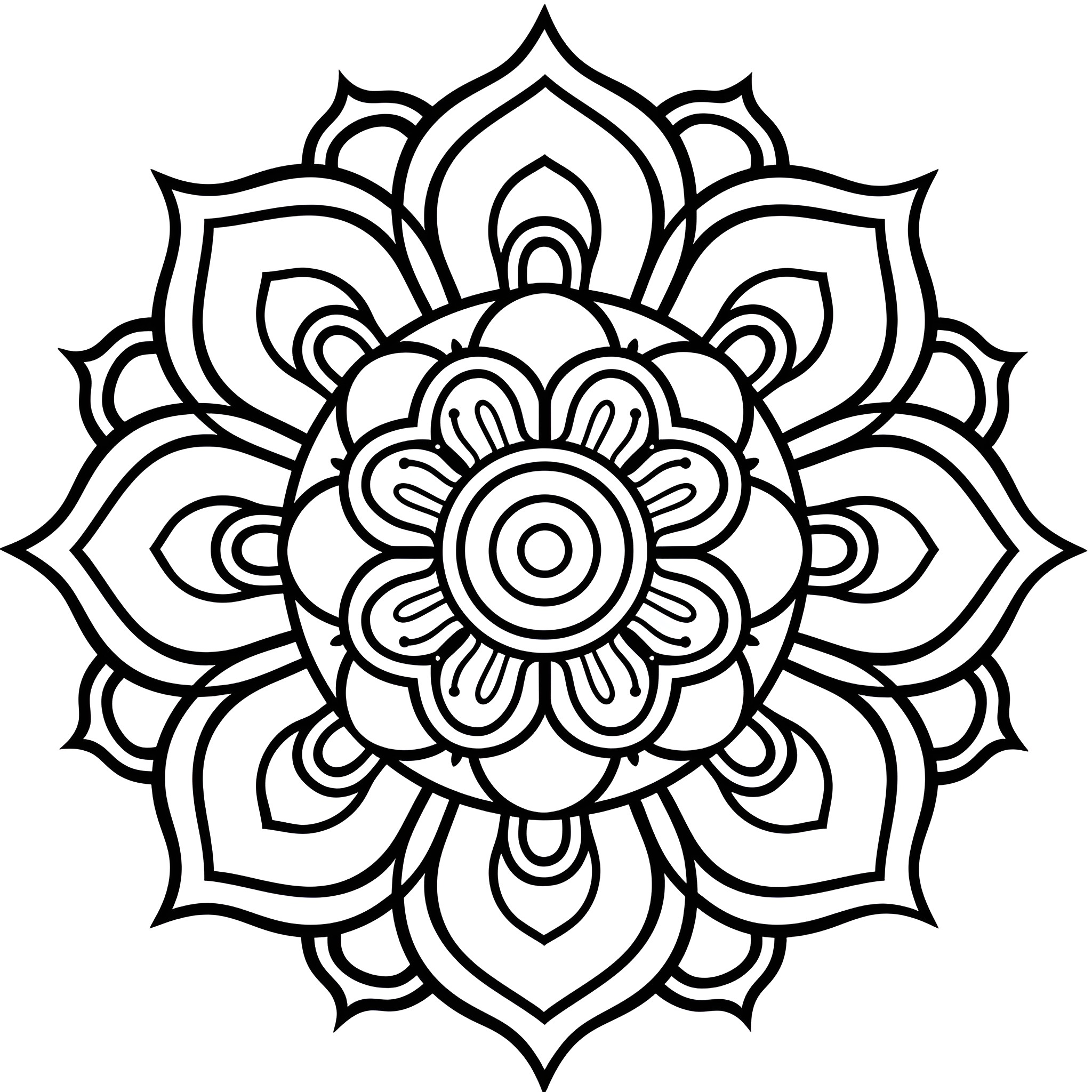 Mandala with intricate floral patterns Drawing Idea (free black-and-white line drawing printable PDF for all, from beginners to advanced learners, including children, teens, adults, and seniors)